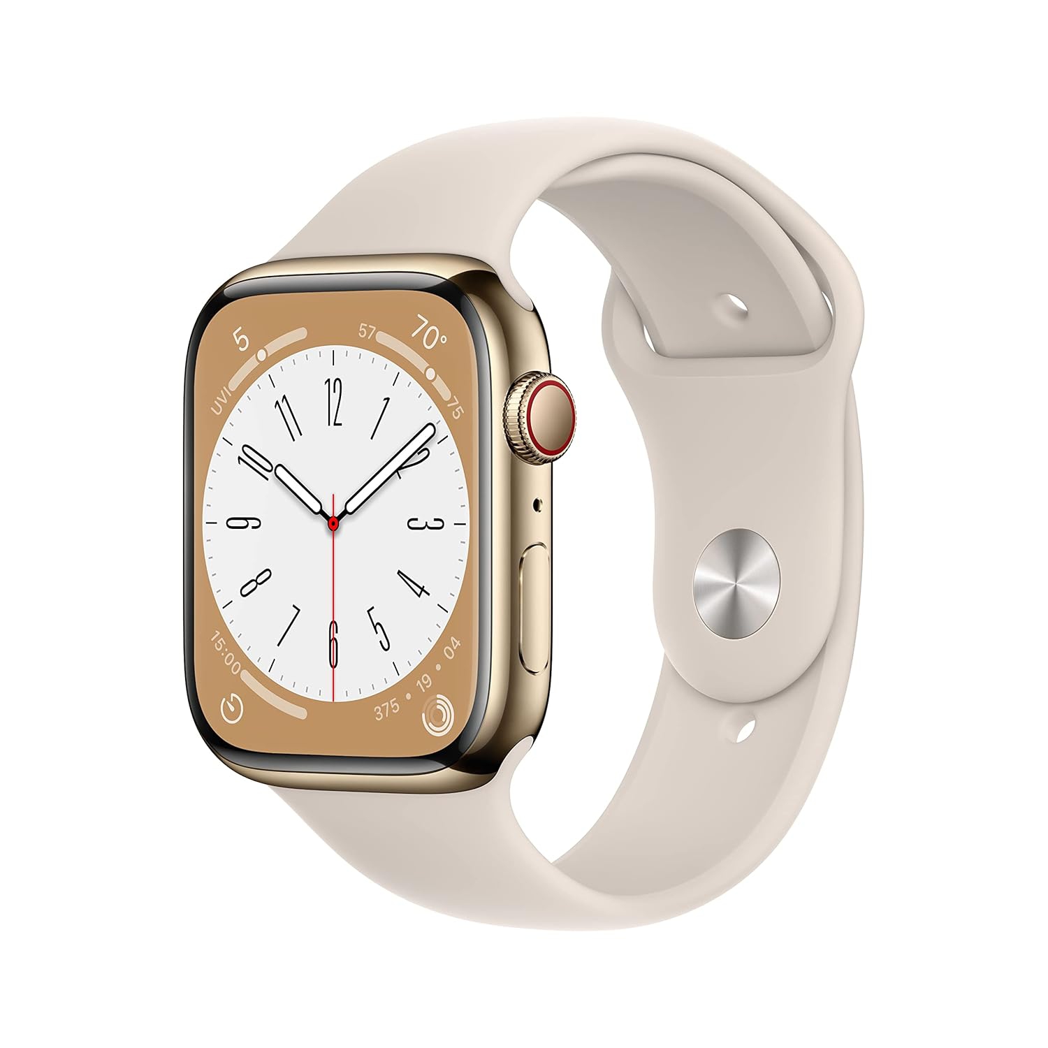 Apple Watch Series 8 [GPS + Cellular 45 mm] Smart Watch w/Gold Stainless Steel Case with Starlight Sport Band - Brand New