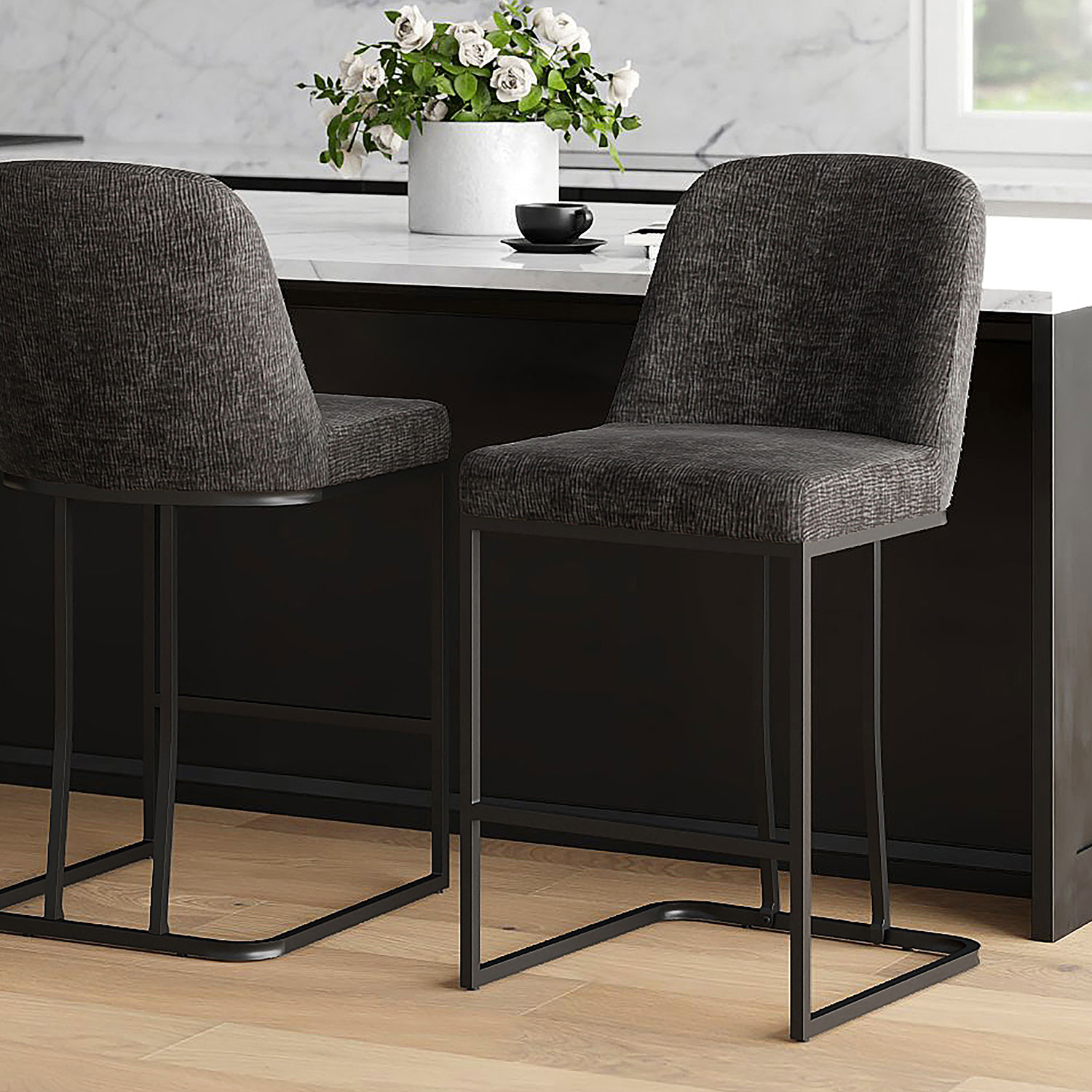 !NSpire Dario Contemporary Counter Height Barstool - Set of 2 - Charcoal