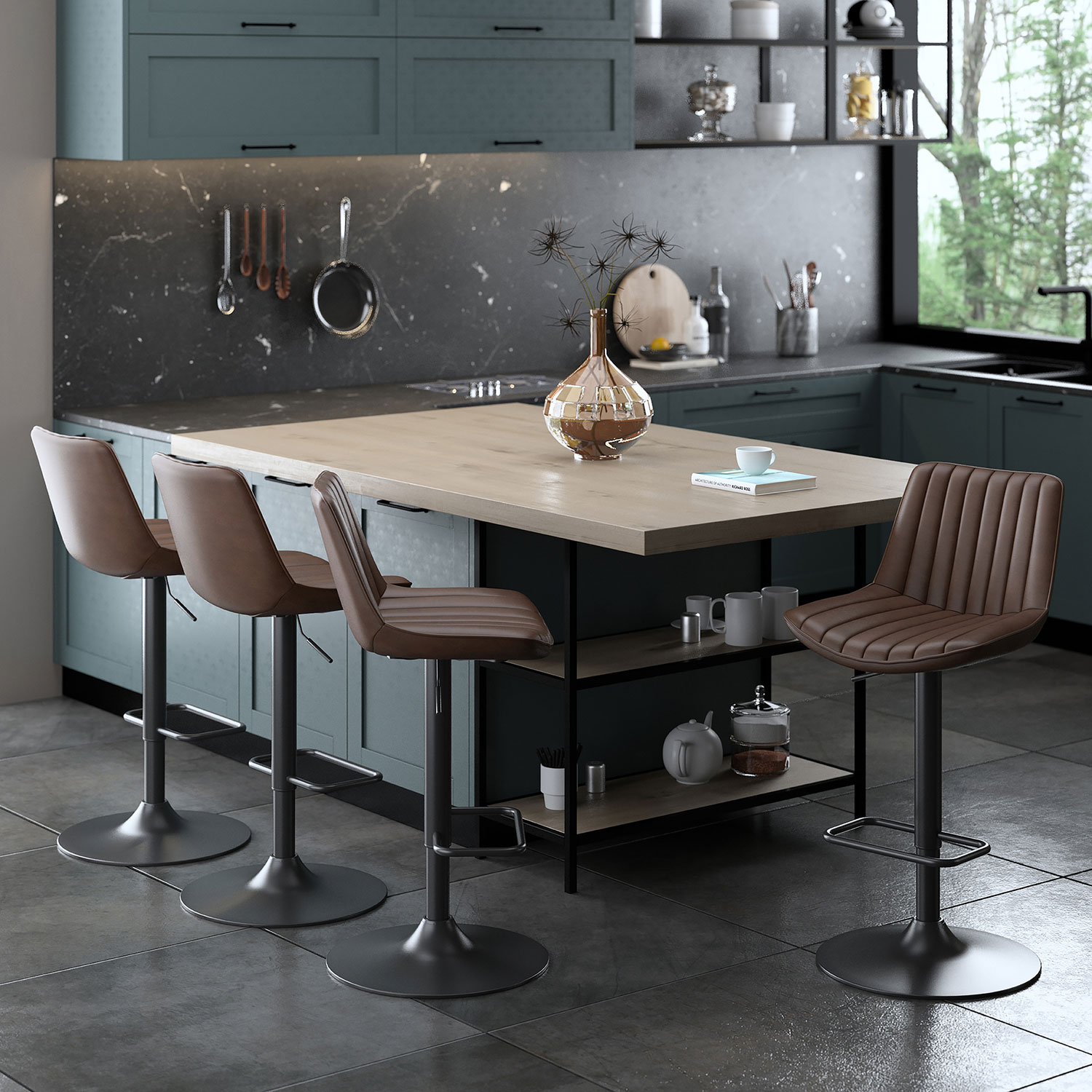 Tabouret de bar contemporain à hauteur réglable et vérin pneumatique Kosi de !NSpire - Ensemble de 2 - Brun