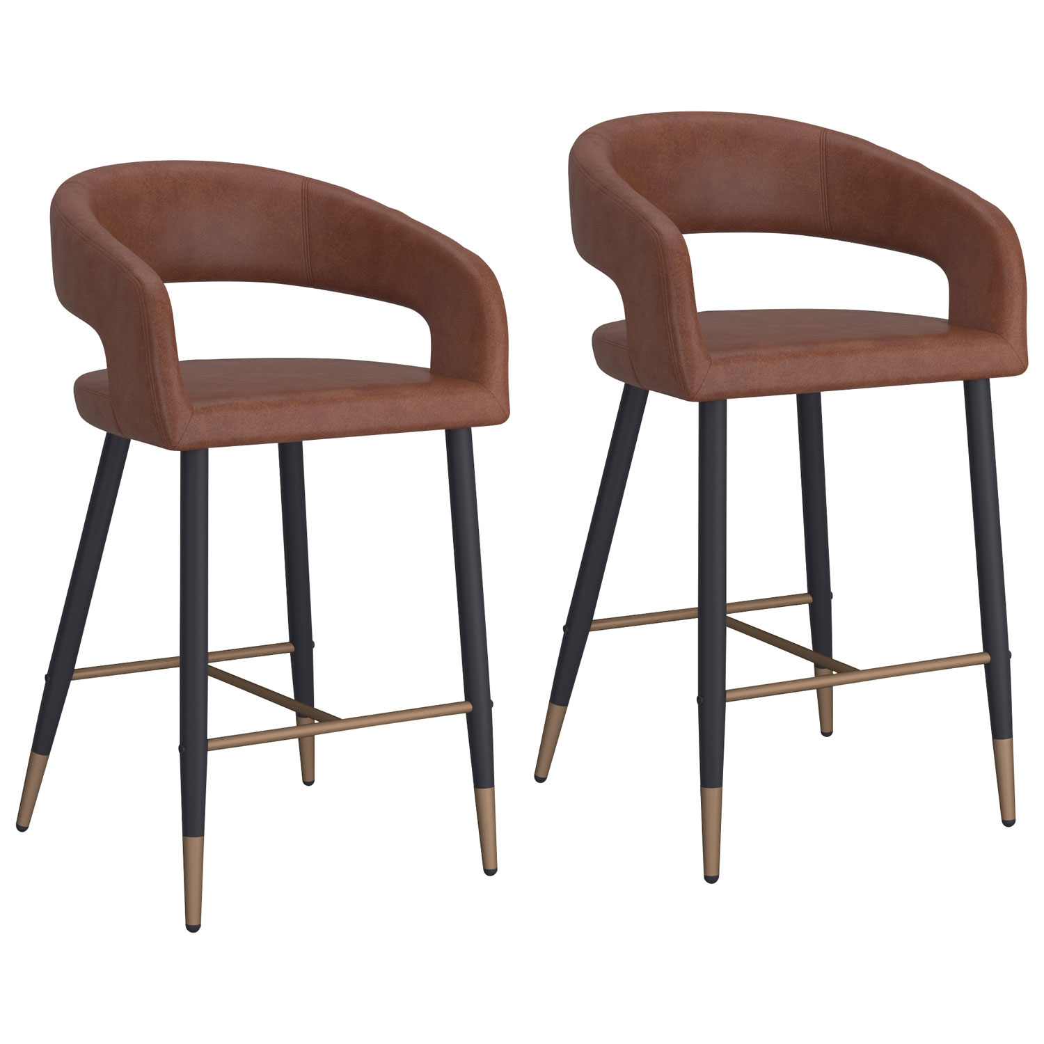 Tabouret de bar contemporain à hauteur de comptoir Crimson de !NSpire - Ensemble de 2 - Brun sellier