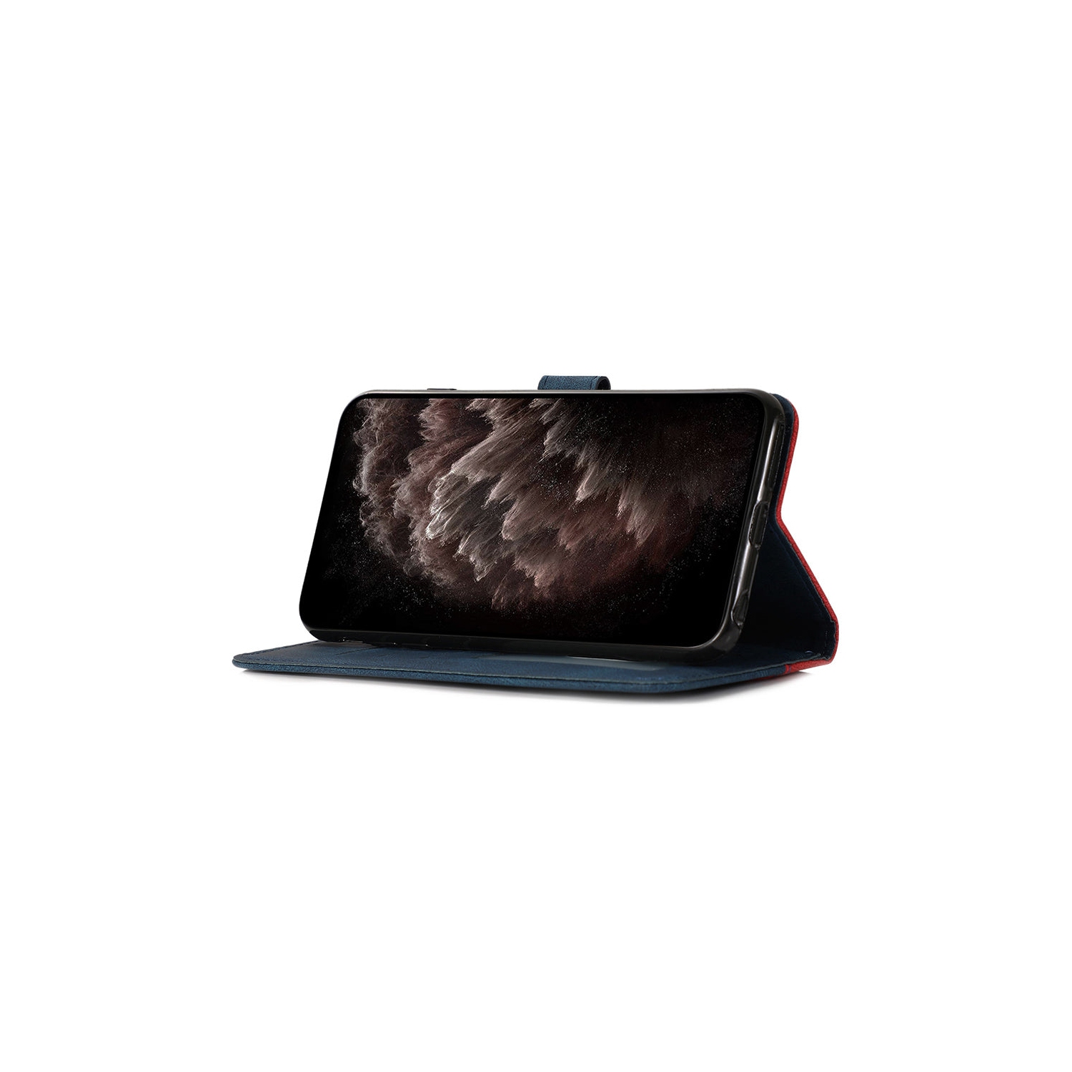 PANDACO Red & Navy Suede Wallet Case for iPhone 14 Plus