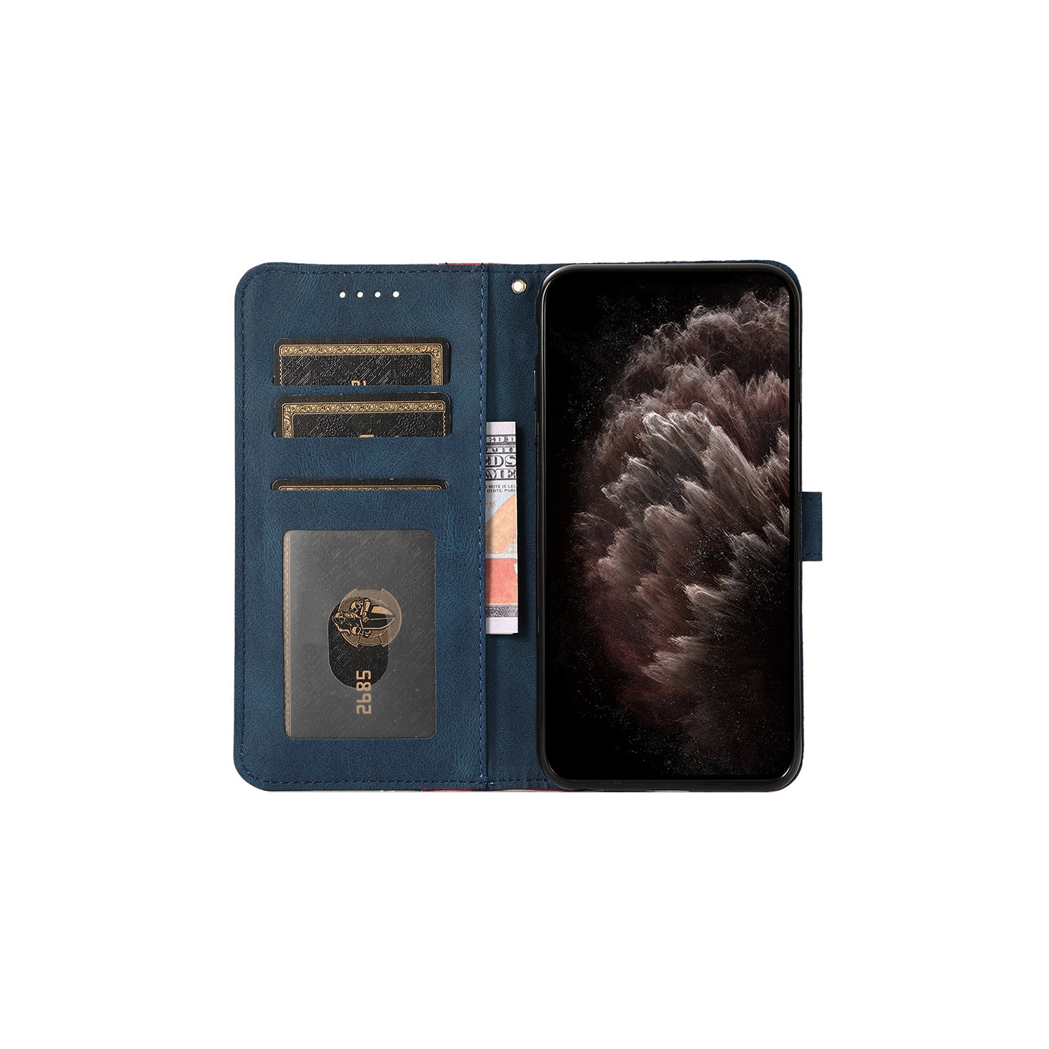 PANDACO Red & Navy Suede Wallet Case for iPhone 14 Plus