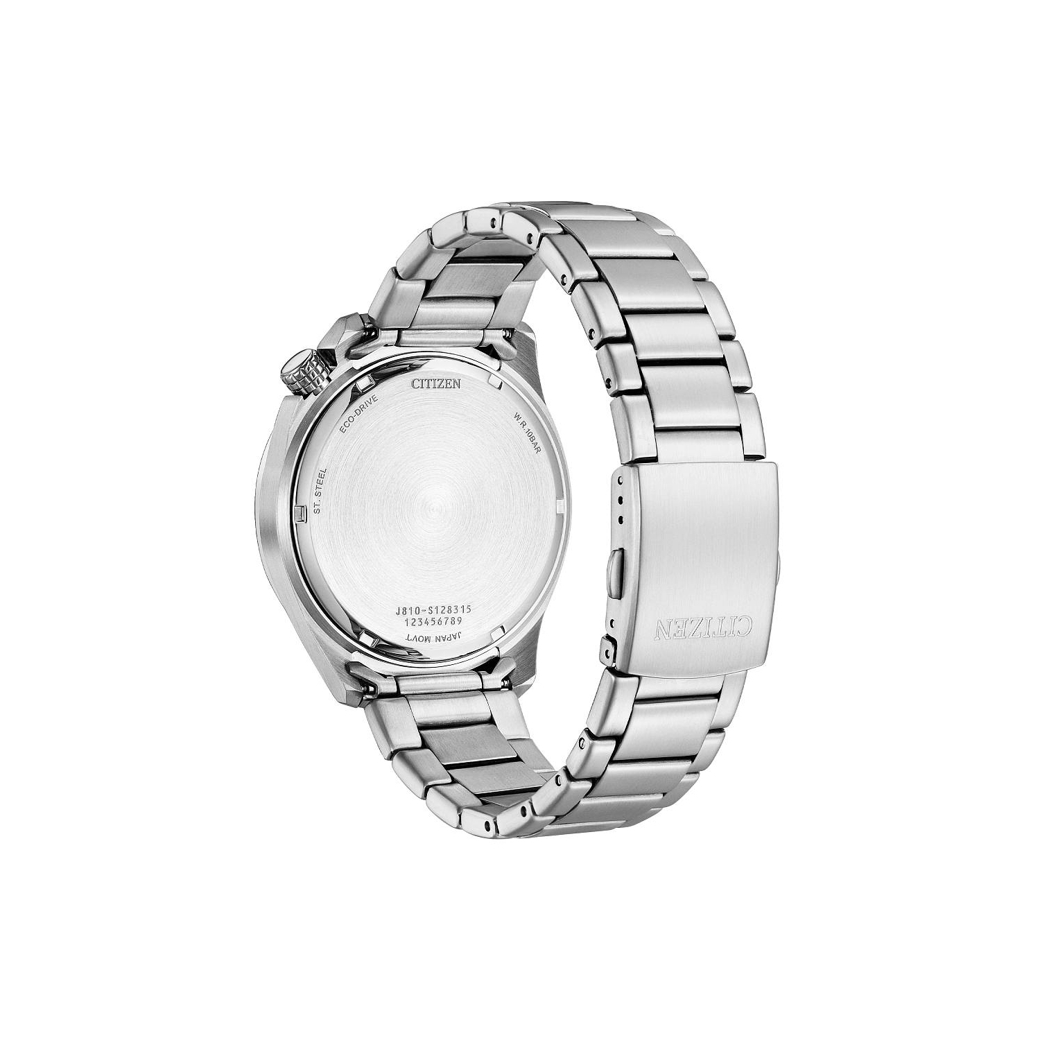 Montre sport pour hommes Eco-Drive 44&nbsp;mm de Citizen avec boîtier et bracelet en acier inoxydable argenté et cadran noir