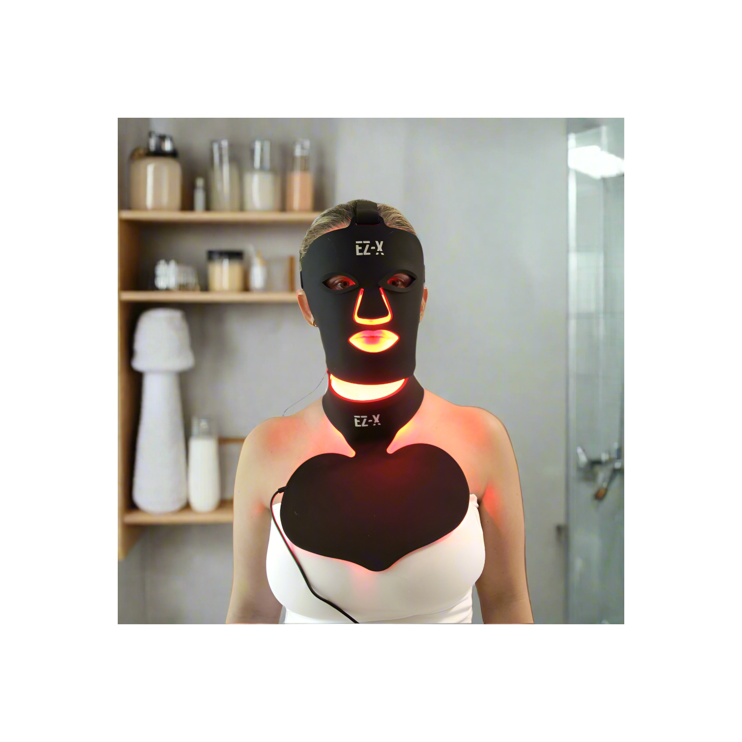 EZ-X Pro Red Light Mask Full Set - Near Infrared & Red Light Therapy for Face, Neck & Chest - Extra Power - 240 LEDs - Wireless LED Face Mask for