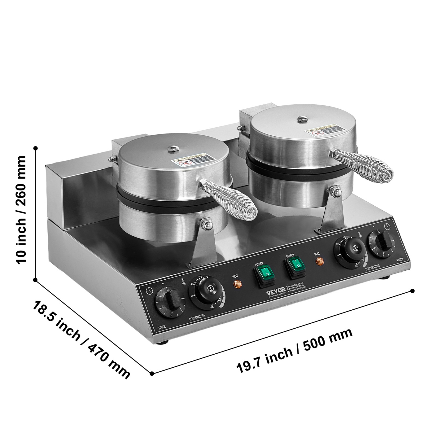 VEVOR 2460W Commercial Waffle Maker, Dual-Head Round Waffle Baker Machine, Non-Stick Stainless Steel Belgian Waffle Iron with Temp and Time Control,
