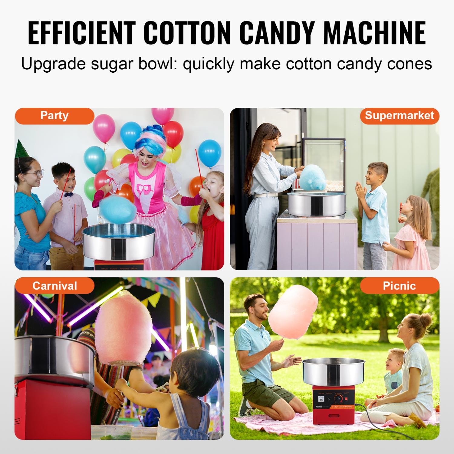VEVOR 1000W Electric Cotton Candy Machine, Candy Floss Maker,Commercial Cotton Candy Machine with Stainless Steel Bowl, Sugar Scoop, and Drawer,