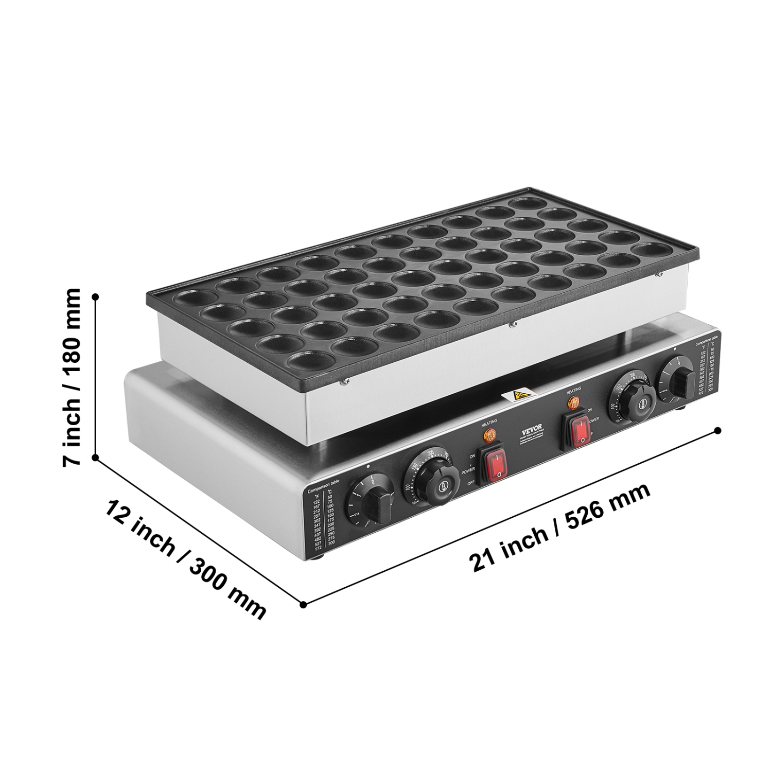 VEVOR 50PCS Mini Dutch Pancake Maker, 43mm Diameter Dorayaki Baker Machine, 1700W Commercial Electric Poffertjes Grill, Non-stick Stainless Steel,
