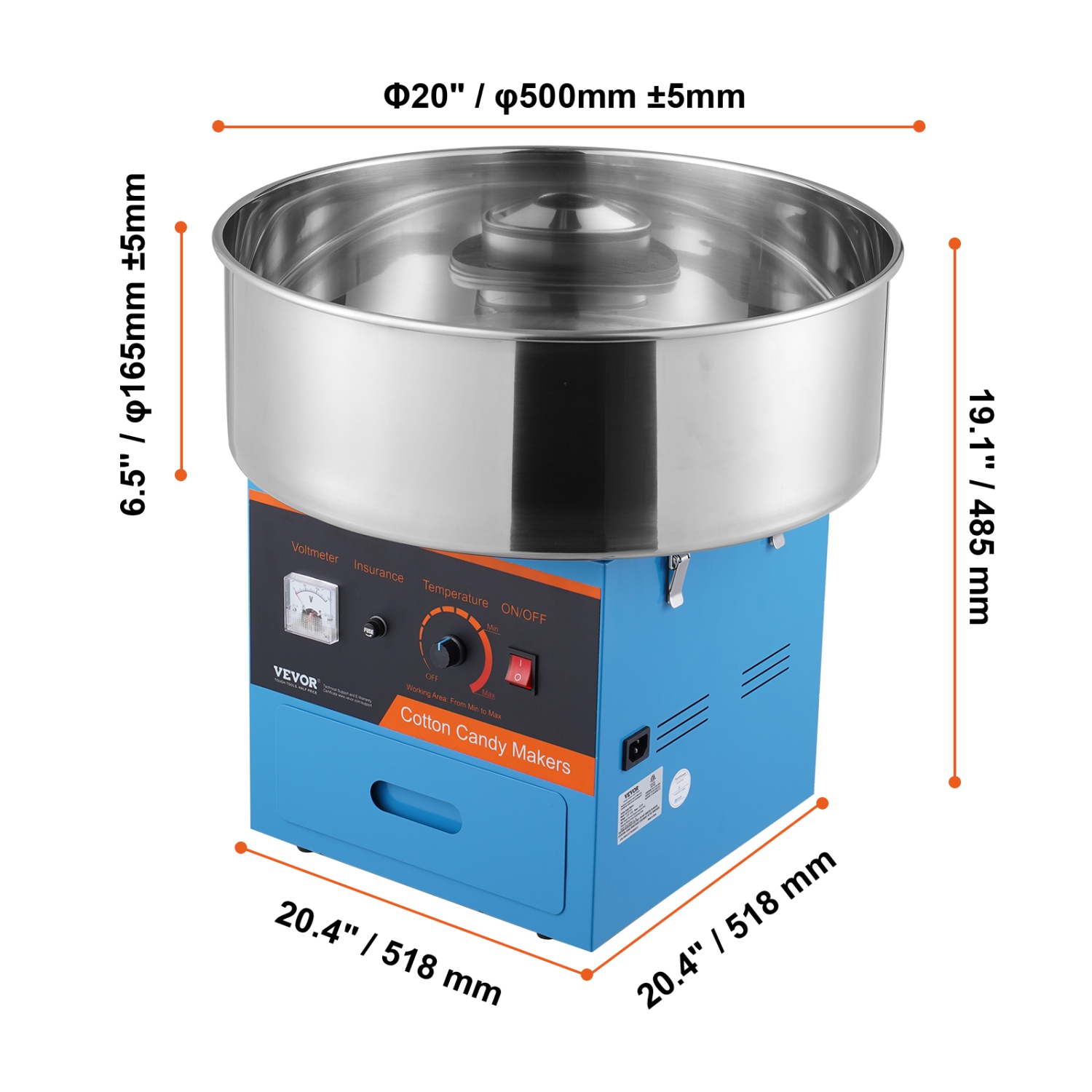 VEVOR 1000W Electric Cotton Candy Machine, Candy Floss Maker,Commercial Cotton Candy Machine with Stainless Steel Bowl, Sugar Scoop, and