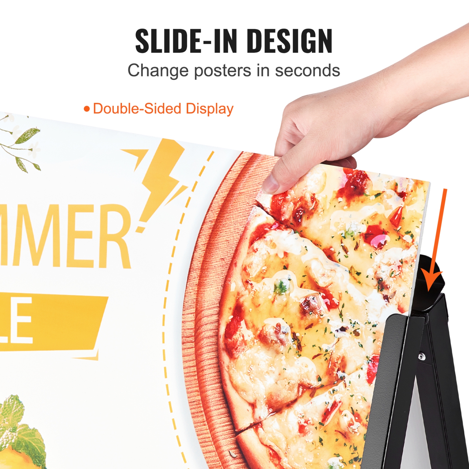 VEVOR 24x36 Inch A Frame Sidewalk Sign, Heavy Duty Slide-in Signboard Holder, Double-Sided Folding Sandwich Board Signs, Steel Pavement Sign Poster