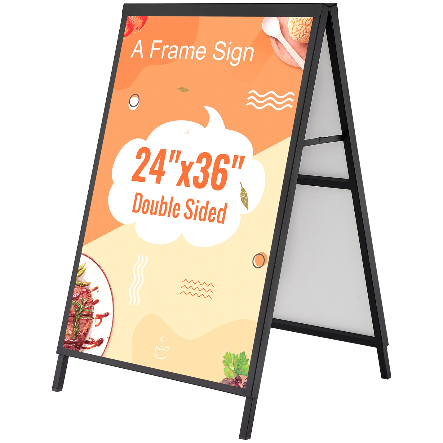 VEVOR 24x36 Inch A Frame Sidewalk Sign, Heavy Duty Slide-in Signboard Holder, Double-Sided Folding Sandwich Board Signs, Steel Pavement Sign Poster