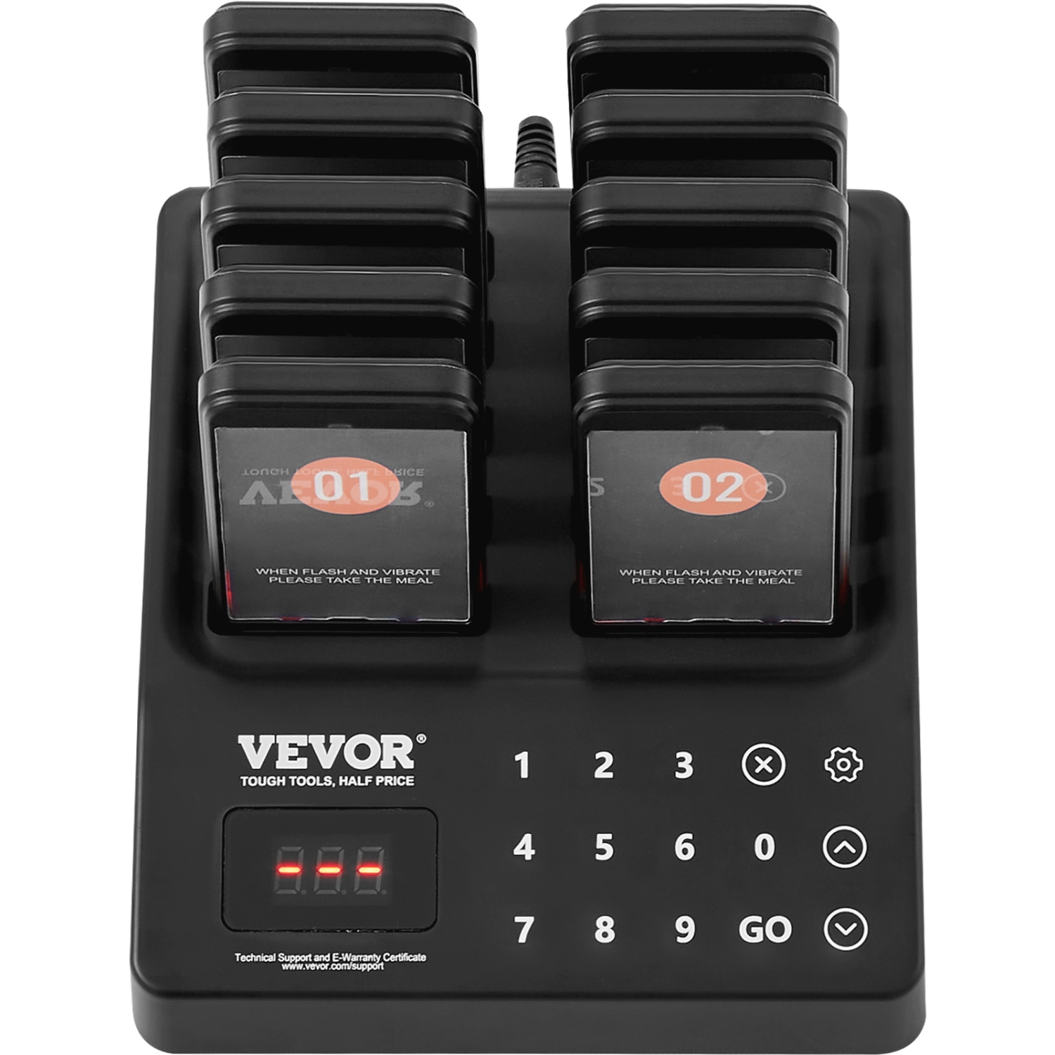 VEVOR 400m Long Range Restaurant Pager System, Wireless Lineup Waiting Queue Signal, Guest Customer Calling Beepers with Vibration & Flashing, 10