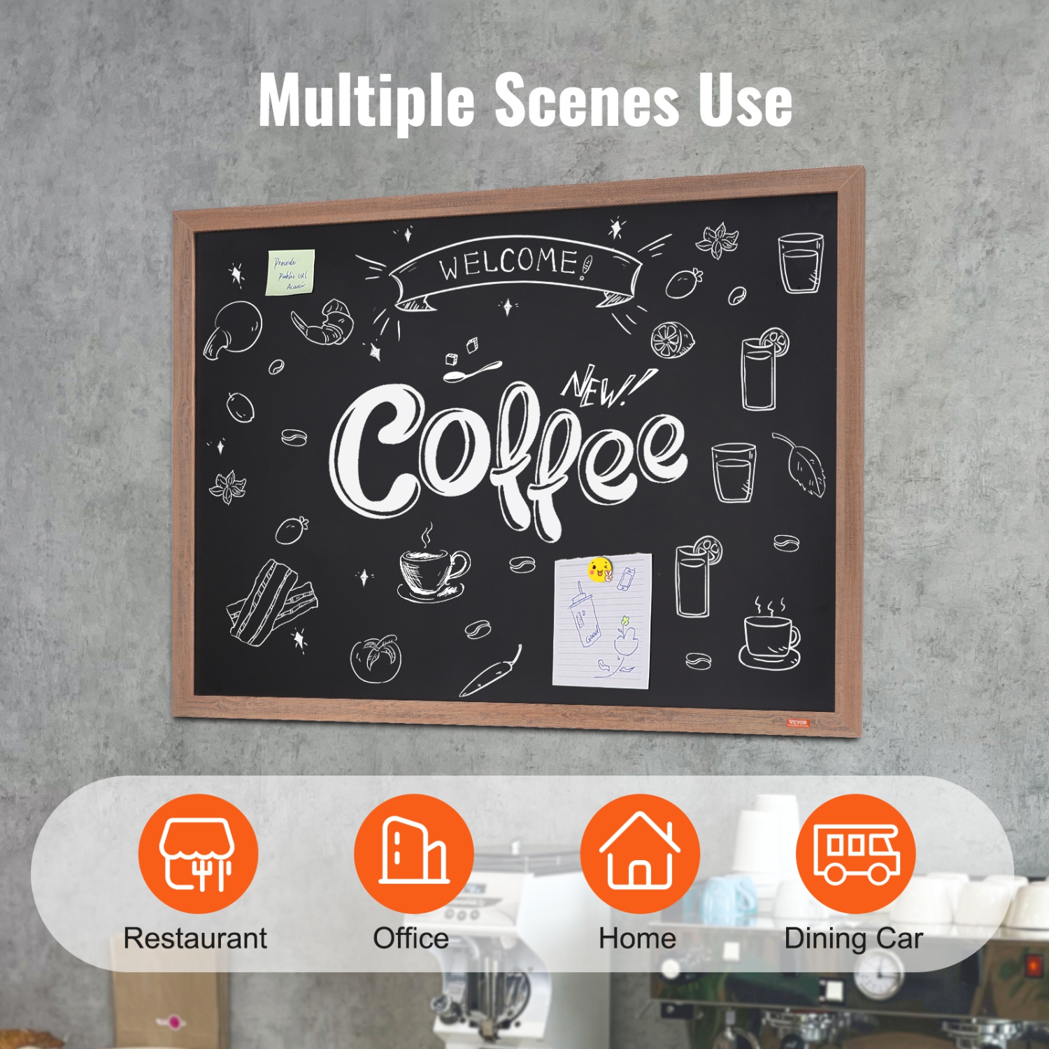 Tableau magnétique à craie de 35 x 46&nbsp;po de VEVOR, affiches suspendues avec craies, tableau en bois rétro, calendrier encadré brun rustique et