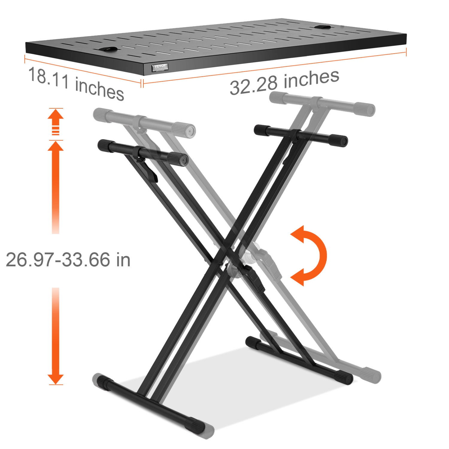 VEVOR 32" x 20" DJ Table Stand, DJ Laptop and Controller Stand, Lightweight DJ Desk DJ Booth Height DJ Stand, Foldable Double-X Braced Keyboard Stand