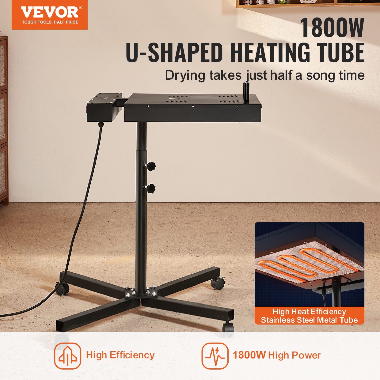 VEVOR 16x16 inch Pro Flash Dryer, Upgrade 1800W Flash Dryer for Screen Printing Machine, 0-750℉ Temperature Control, Height Adjustable Stand, 360°