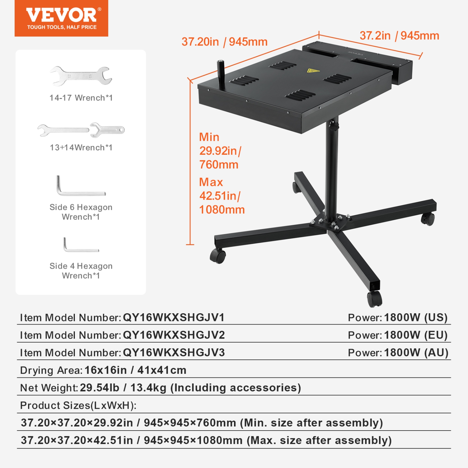 VEVOR 16x16 inch Pro Flash Dryer, Upgrade 1800W Flash Dryer for Screen Printing Machine, 0-750℉ Temperature Control, Height Adjustable Stand, 360°