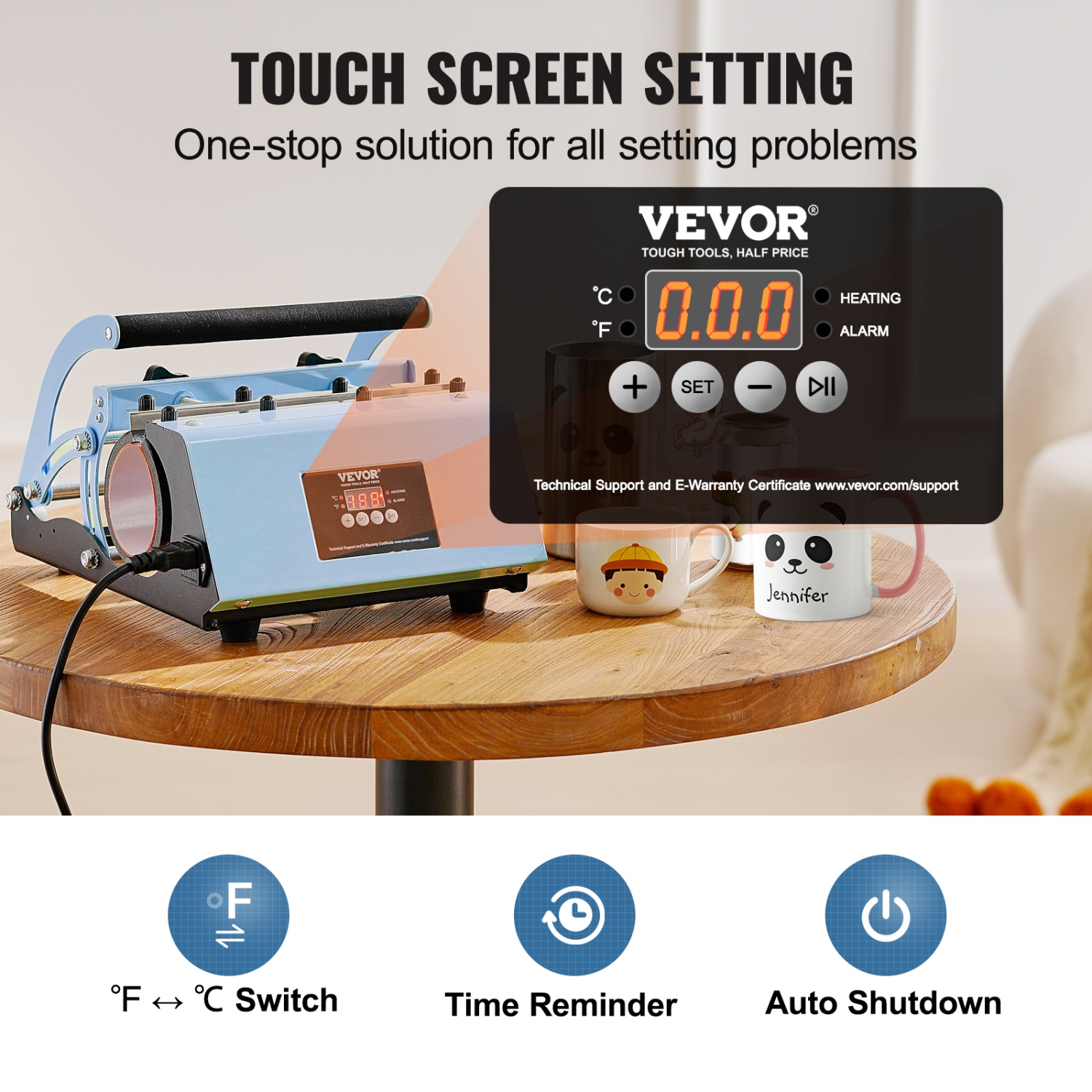 VEVOR 11-30oz Tumbler Heat Press Machine, Heat Up Fast and Even, Tumbler Press with Sublimation Paper, Tape and Gloves, Temp and Time Setting, for