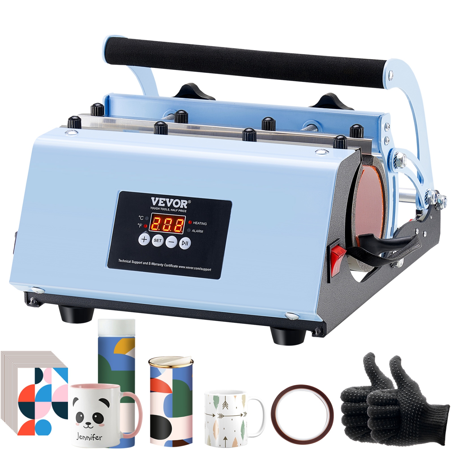 VEVOR 11-30oz Tumbler Heat Press Machine, Heat Up Fast and Even, Tumbler Press with Sublimation Paper, Tape and Gloves, Temp and Time Setting, for