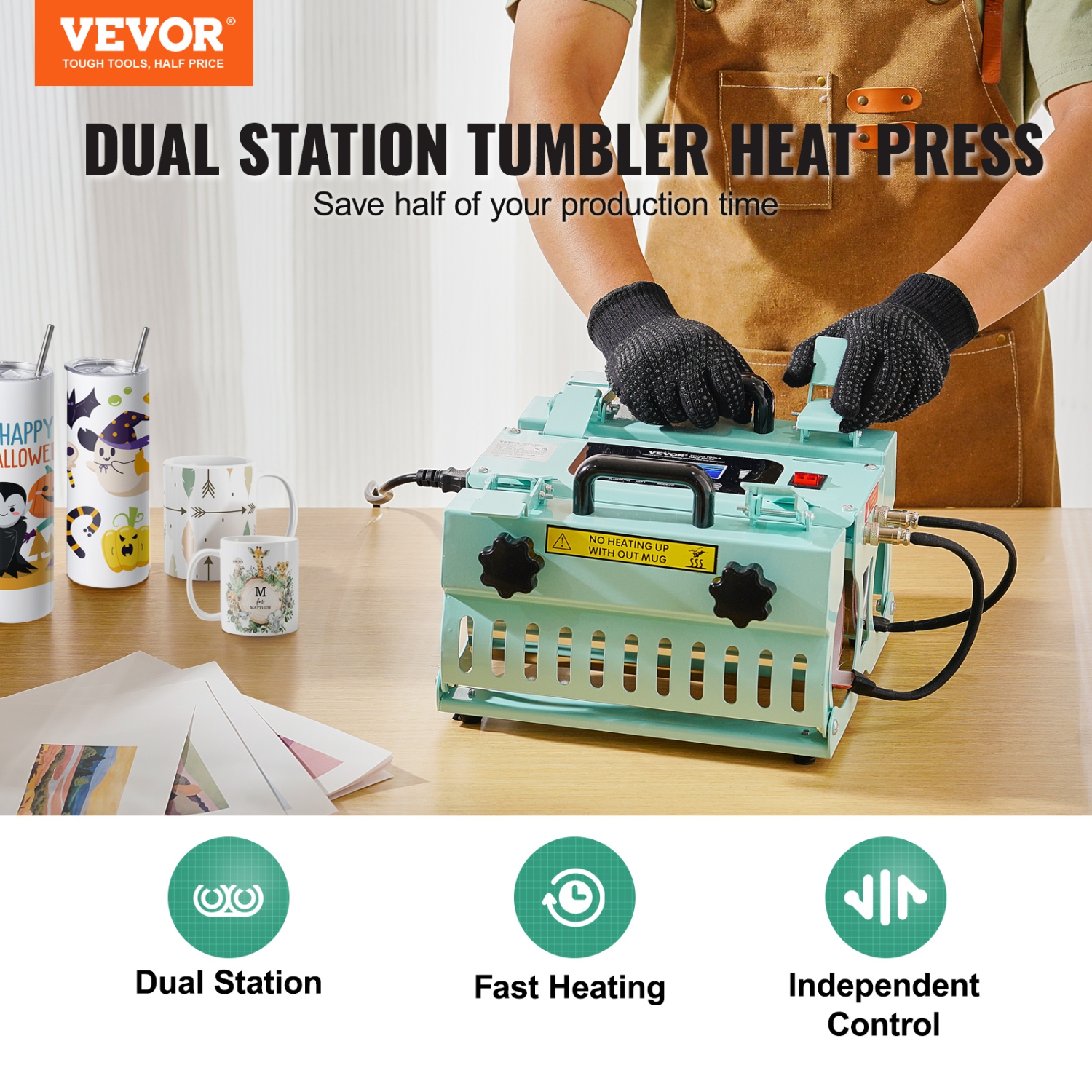 VEVOR 2 Station Heaters Tumbler Heat Press Machine, 11-30oz Mug Press, Heat Up Fast and Even, Tumbler Press with Dual Independent Display Screens,