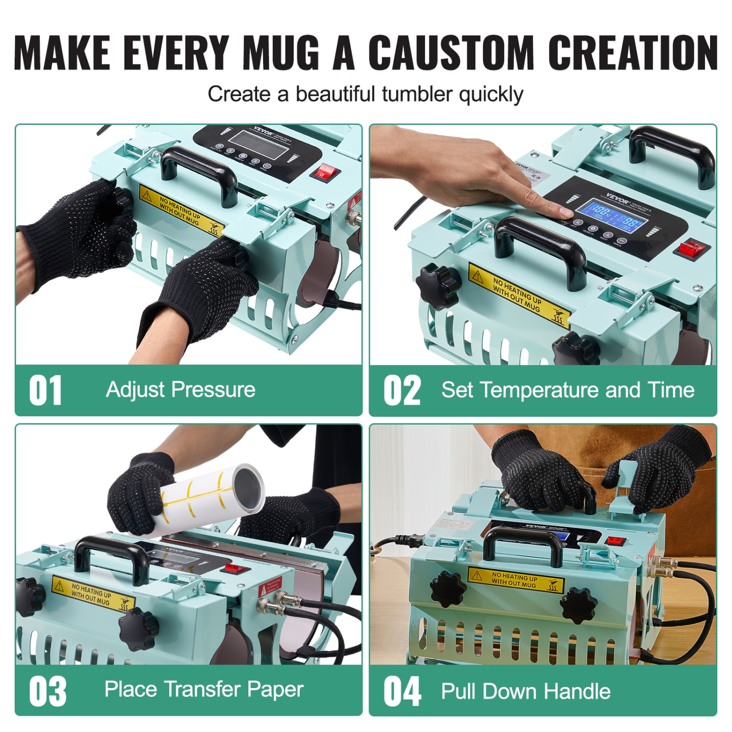 VEVOR 2 Station Heaters Tumbler Heat Press Machine, 11-30oz Mug Press, Heat Up Fast and Even, Tumbler Press with Dual Independent Display Screens,