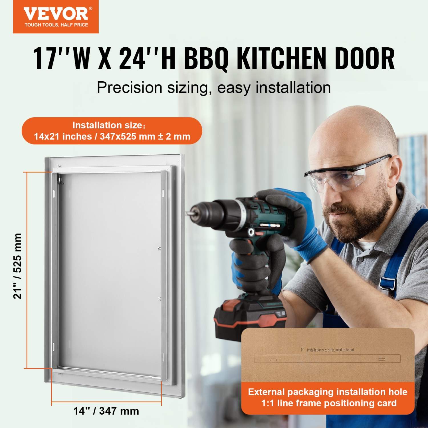 VEVOR 17W x 24H Inch BBQ Access Door, Single Outdoor Kitchen Door, Stainless Steel Flush Mount Door, Wall Vertical Door with Handle, for BBQ Island,