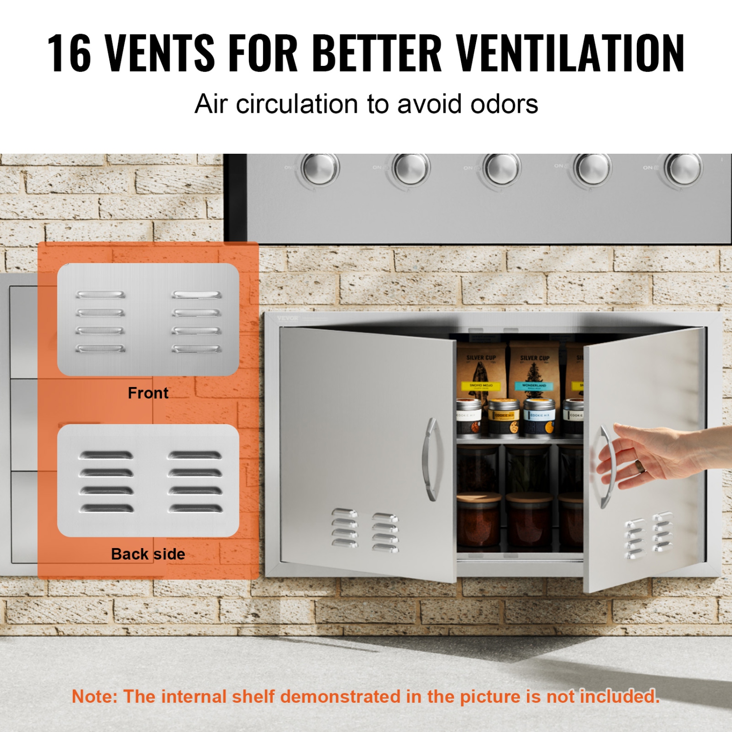 VEVOR 36W x 21H Inch BBQ Access Door, Double Outdoor Kitchen Door, Stainless Steel Flush Mount Door, Wall Vertical Door with Handles and Vents, for