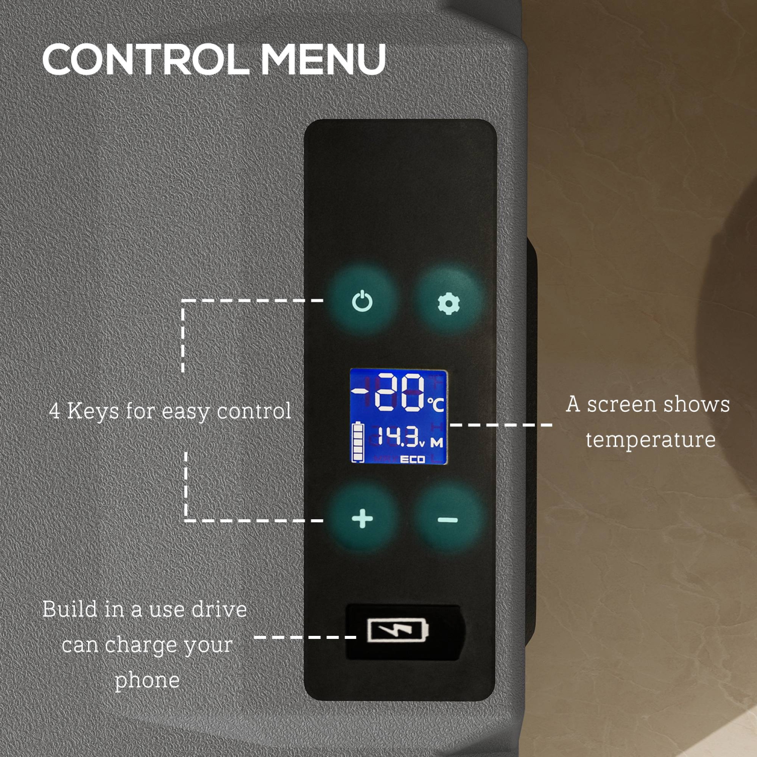 Réfrigérateur de voiture Outsunny de 50 litres, réfrigérateur de congélateur portatif à compresseur 12/24 V, glacière électrique pour le camping,