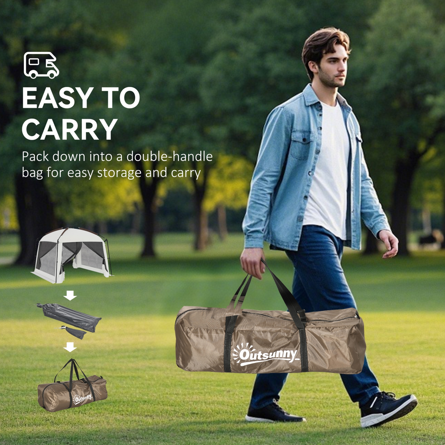 Outsunny 10 x 10 ft Screen Tent, UV50+ Outdoor Screen House with 2 Doors, Camping Gazebo with Carry Bag & Ground Stakes, Easy Setup, Fits 6-8 People,