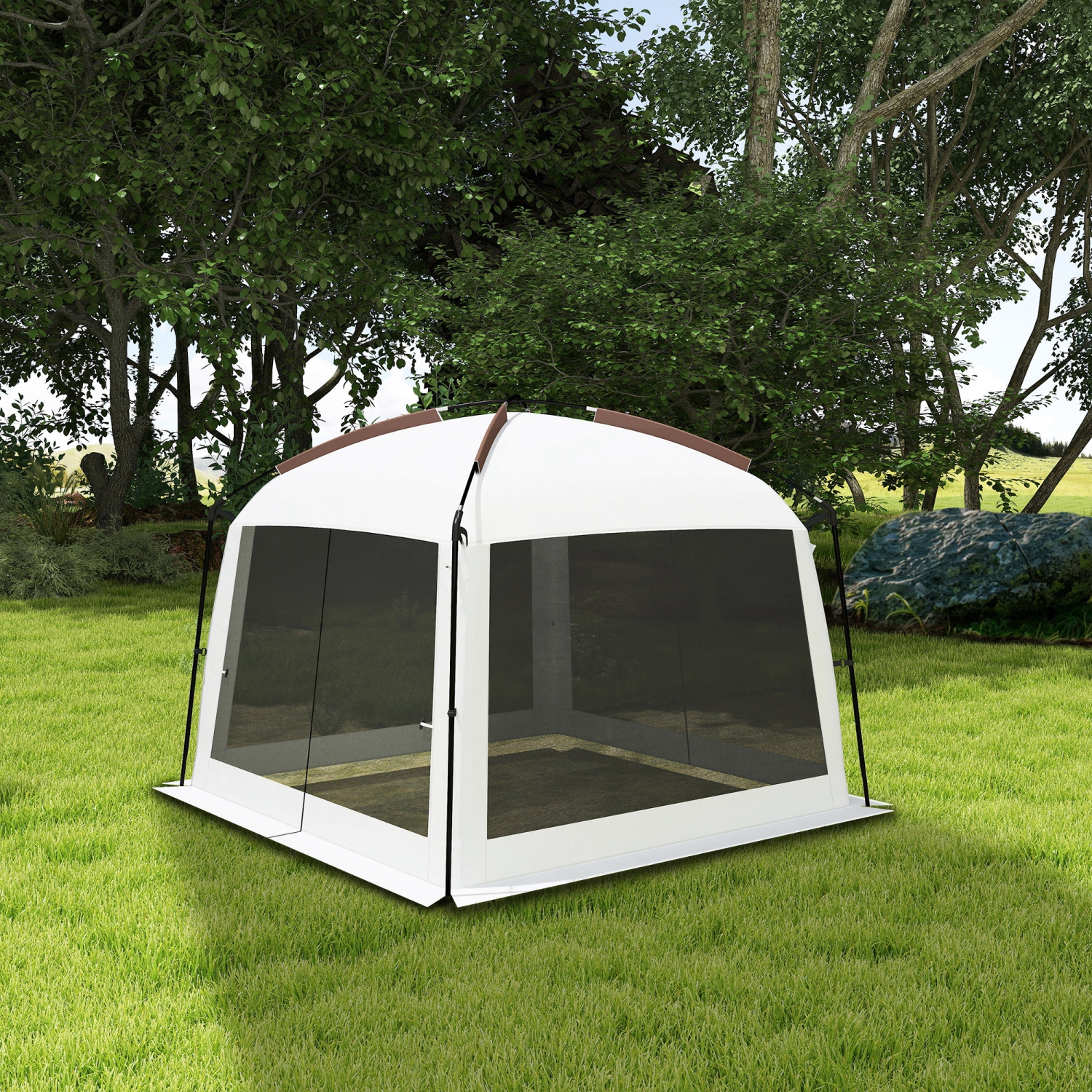 Outsunny 10 x 10 ft Screen Tent, UV50+ Outdoor Screen House with 2 Doors, Camping Gazebo with Carry Bag & Ground Stakes, Easy Setup, Fits 6-8 People,