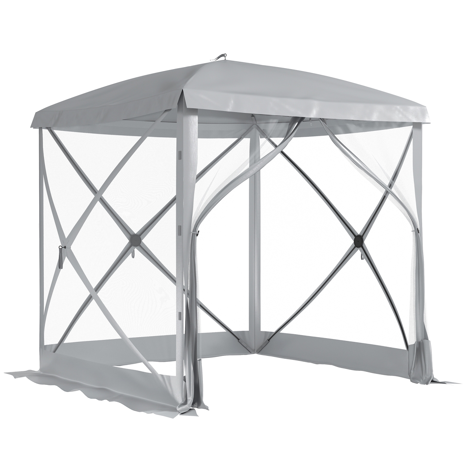 Outsunny 7 x 7ft Pop-Up Screen House Gazebo Camping Outdoor Instant Setup Tent Fits 3-4 People 210D Material w/ Carry Bag & Ground Stakes, Light Grey