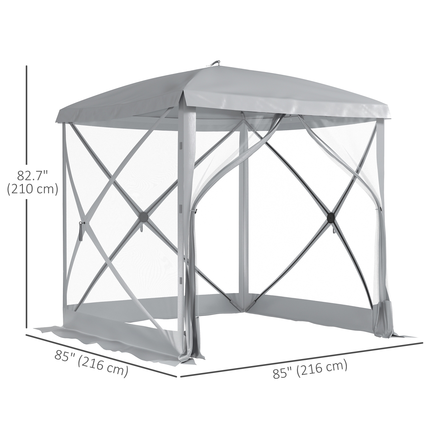 Outsunny 7 x 7ft Pop-Up Screen House Gazebo Camping Outdoor Instant Setup Tent Fits 3-4 People 210D Material w/ Carry Bag & Ground Stakes, Light Grey