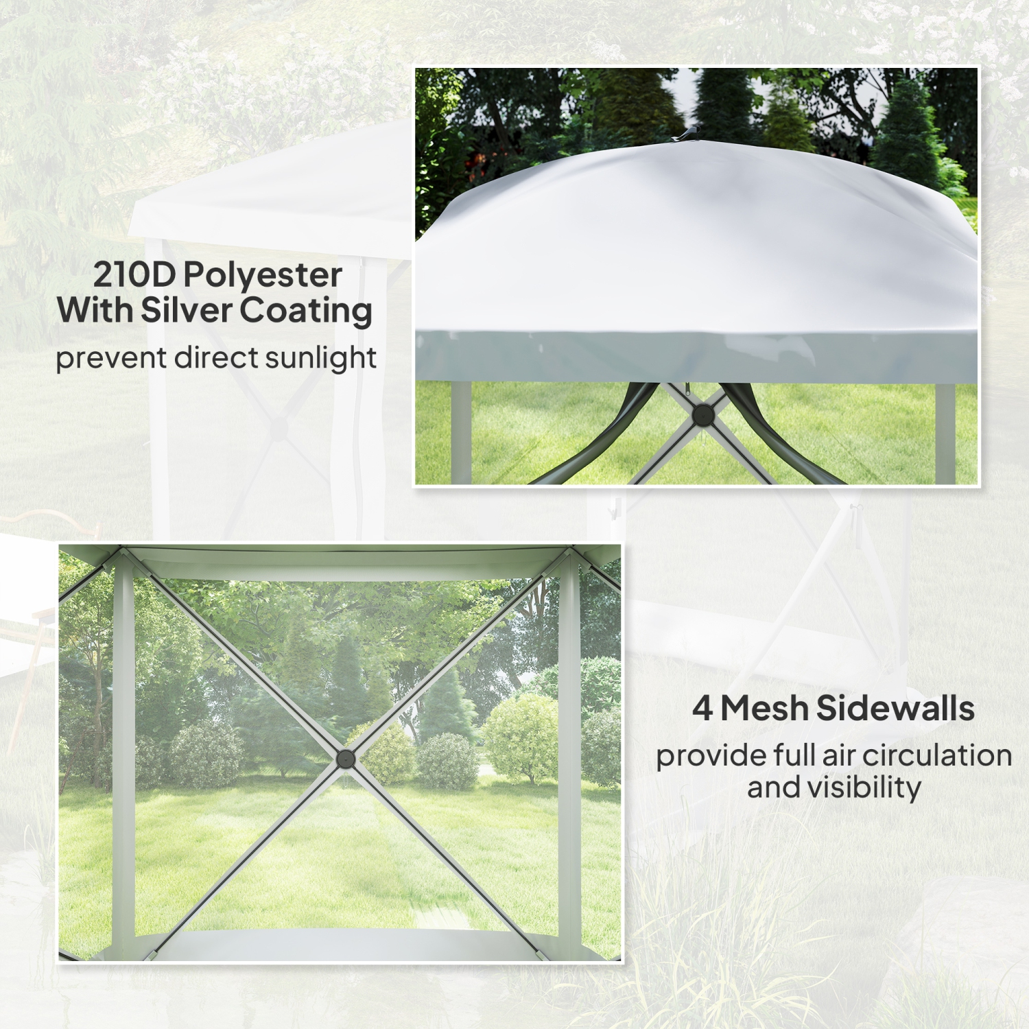 Outsunny 7 x 7ft Pop-Up Screen House Gazebo Camping Outdoor Instant Setup Tent Fits 3-4 People 210D Material w/ Carry Bag & Ground Stakes, Light Grey