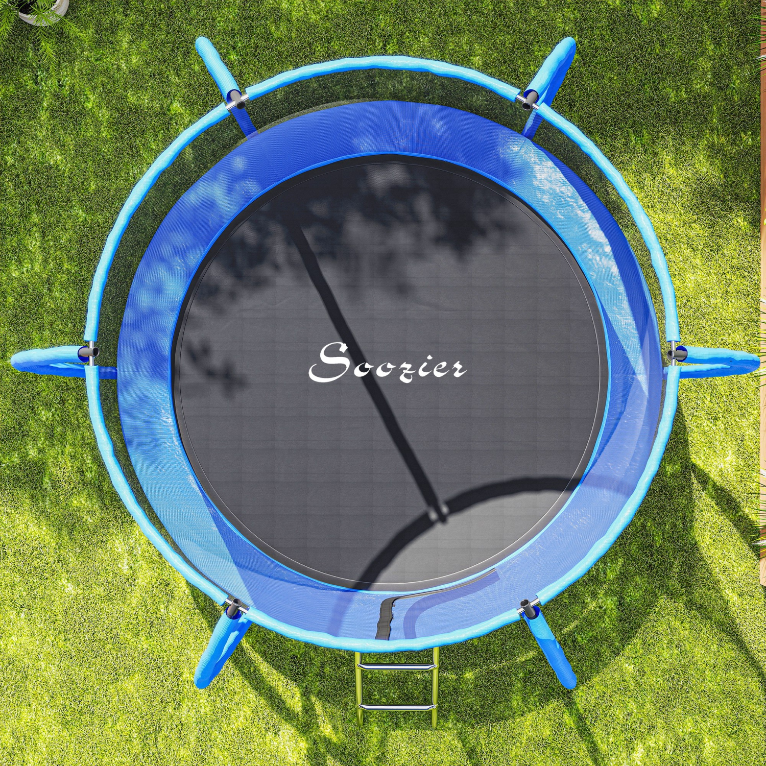 Trampoline d'extérieur 8 pi de Soozier, trampoline récréative certifiée ASTM avec base circulaire galvanisée, filet de fermeture, échelle et