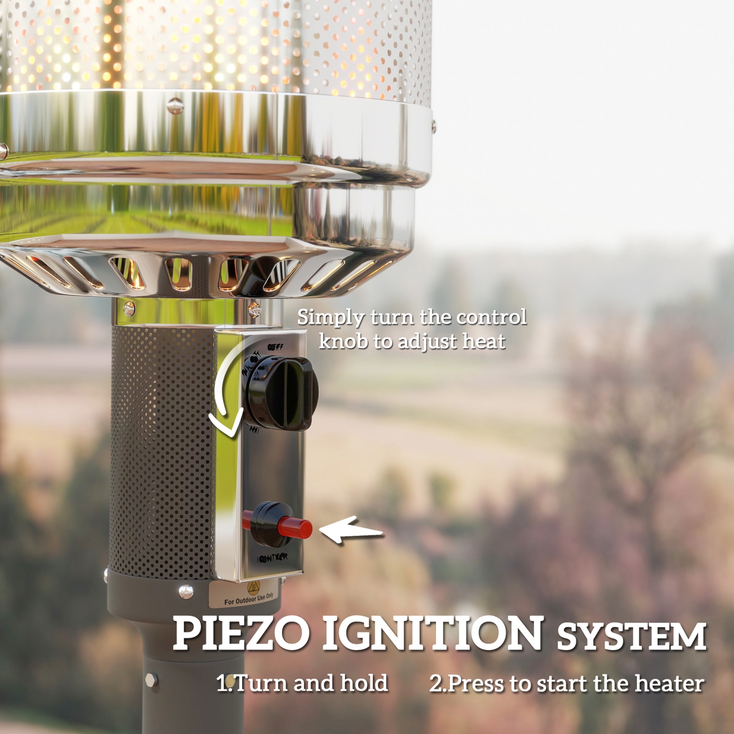 Outsunny 48000 BTU Portable Outdoor Propane Heater, Free Standing Adjustable Patio Gas Heater with Tip-over Protection and Wheels for Garden, 32.3" x