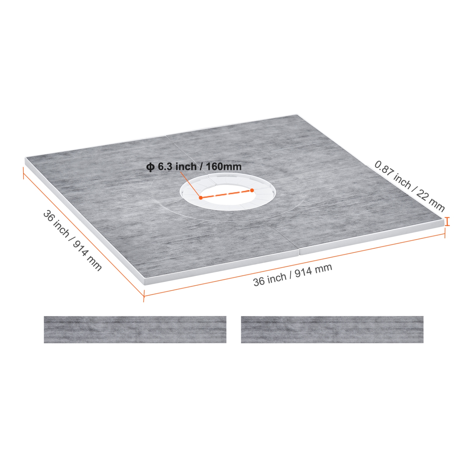 VEVOR 36"x36" Shower Curb Kit, Shower Pan Kit with 6.3" Central Drain, Lightweight EPS Shower Installation Kits with 2 Waterproof Cloths, Shower Pan