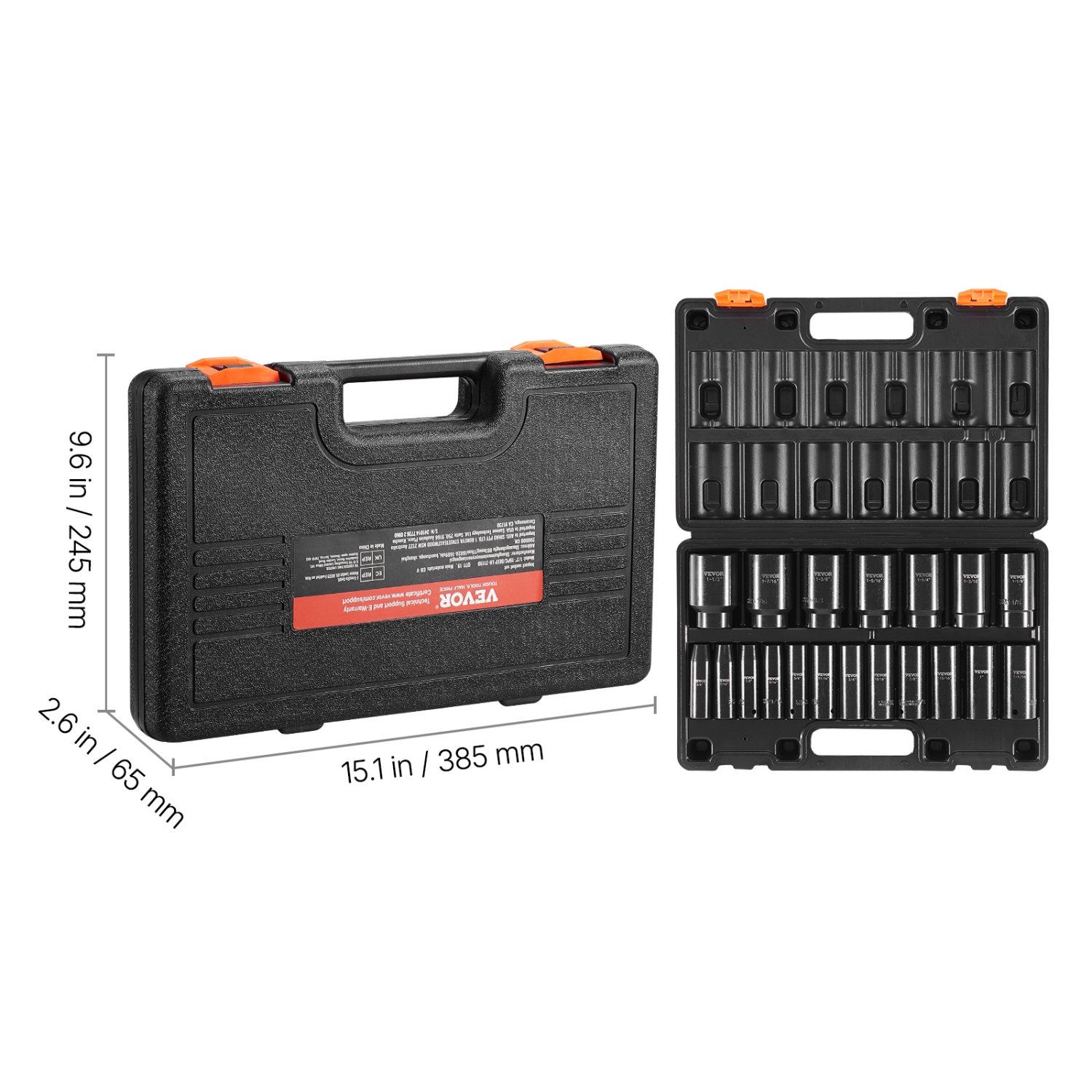 VEVOR 1/2" Impact Socket Set, 19 Piece Impact Sockets, 6-Point Sockets, 1/2 Inches Drive Socket Set Impact 3/8 inch - 1-1/2 inch, Cr-V Rugged