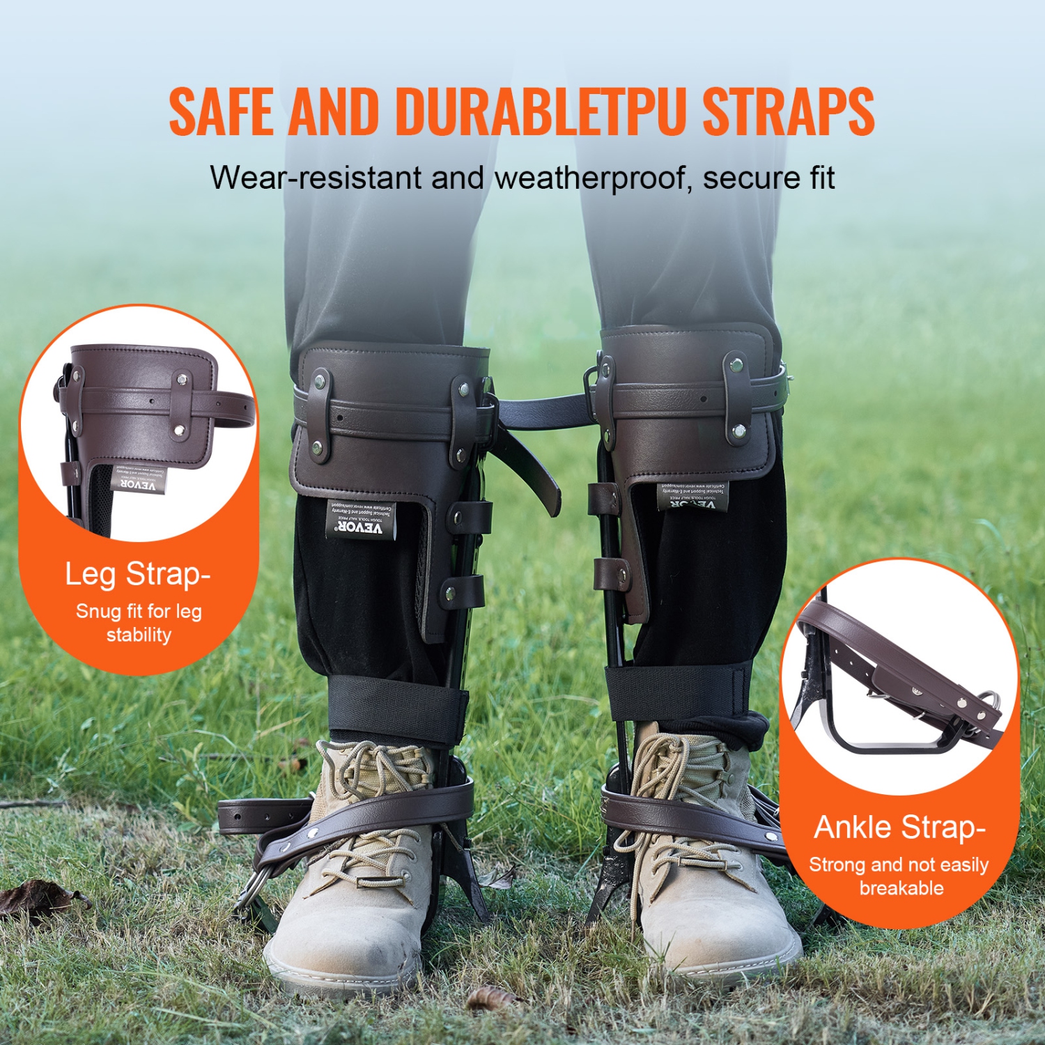 VEVOR 1 Pair Alloy Steel Climbing Spurs, 350lbs Load Capacity Tree Climbing Gear with Straps and Spike Protectors, Arborist Equipment for Climbers,