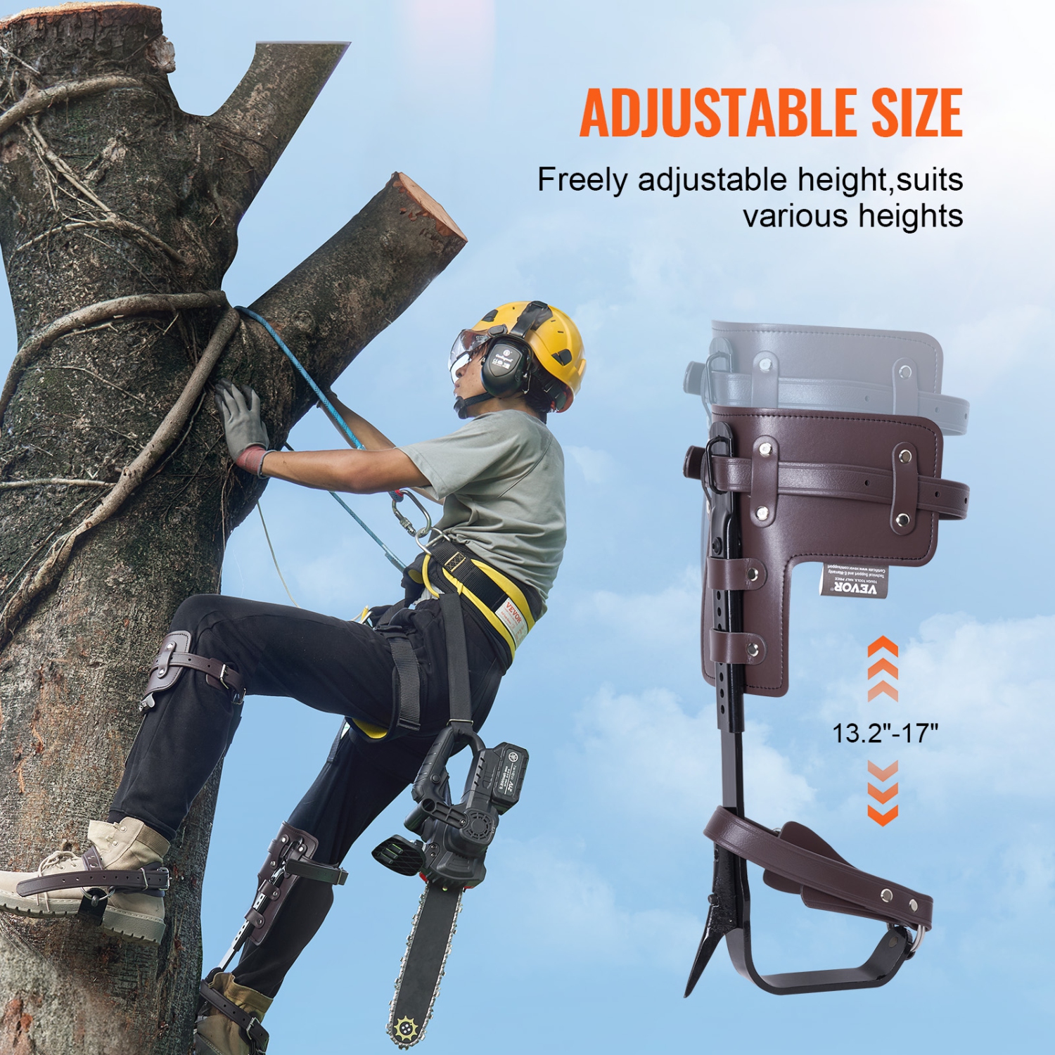 VEVOR 1 Pair Alloy Steel Climbing Spurs, 350lbs Load Capacity Tree Climbing Gear with Straps and Spike Protectors, Arborist Equipment for Climbers,