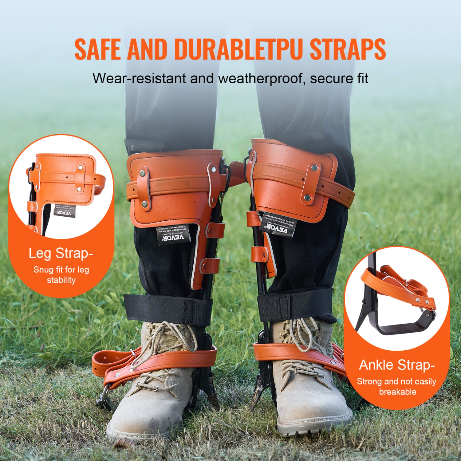 VEVOR 1 Pair Alloy Steel Climbing Spurs, 350lbs Load Capacity Tree Climbing Gear with Straps and Spike Protectors, Arborist Equipment for Climbers,