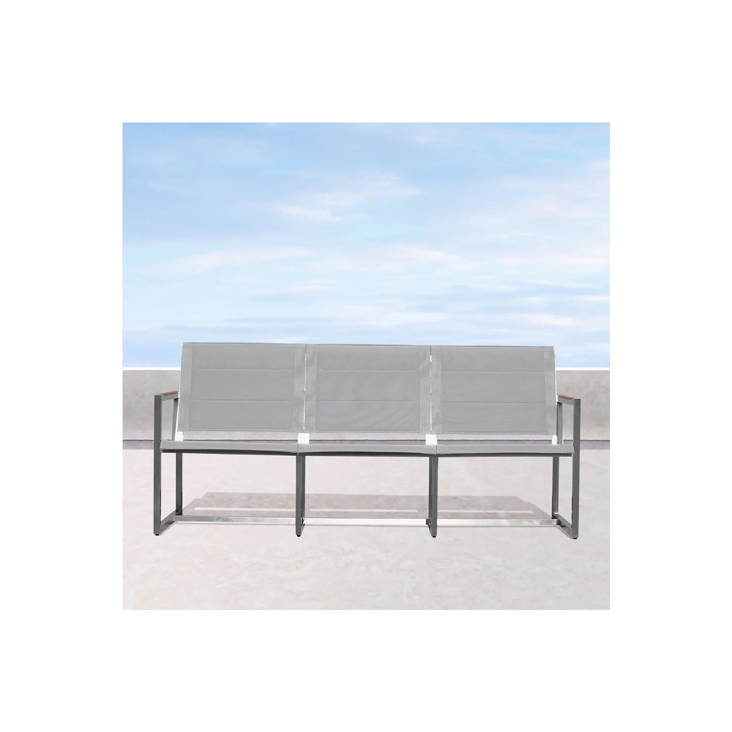 Krikacy Stainless Steel Teak Outdoor Three Seater Sofa, All Weather Furniture, Modern, Silver