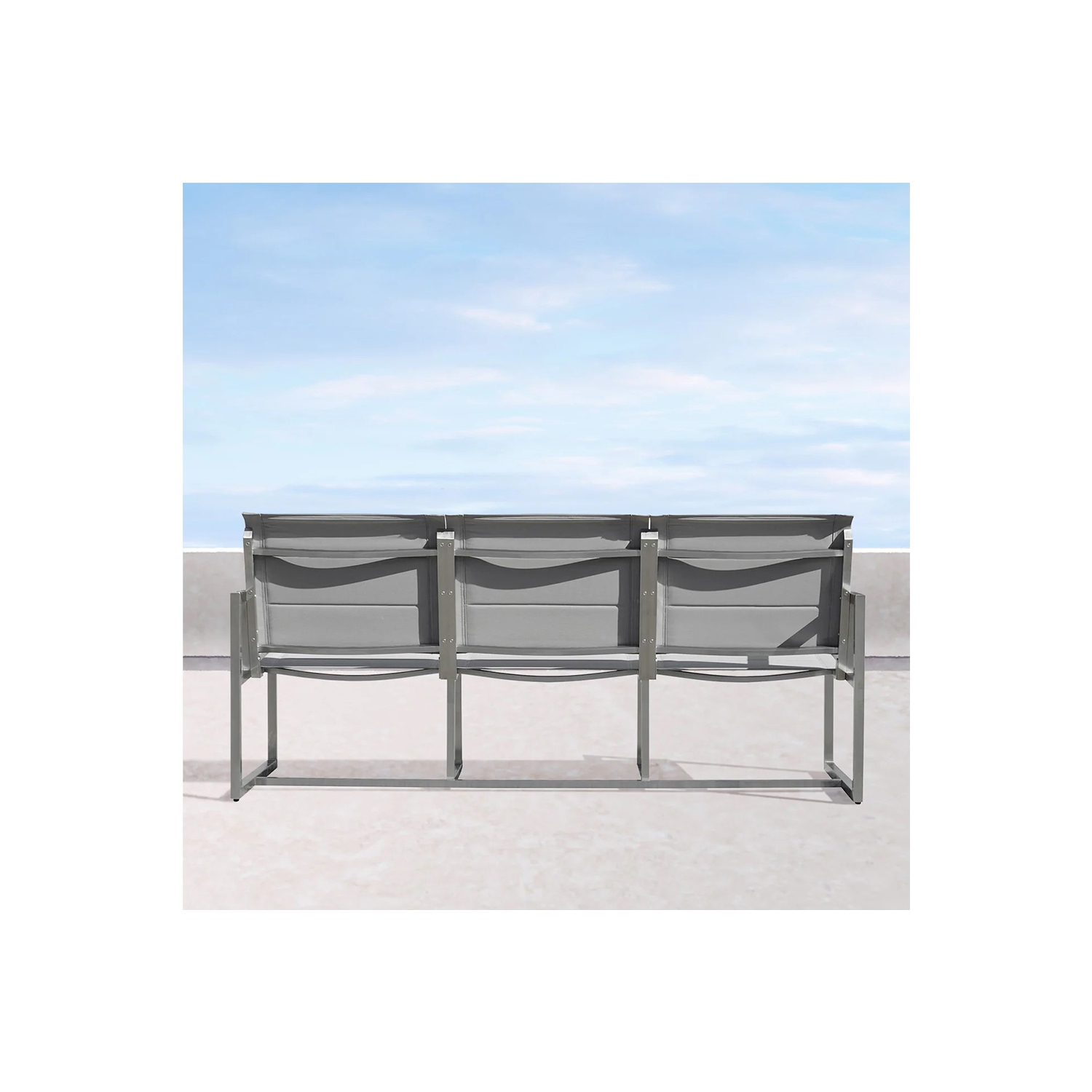 Krikacy Stainless Steel Teak Outdoor Three Seater Sofa, All Weather Furniture, Modern, Silver