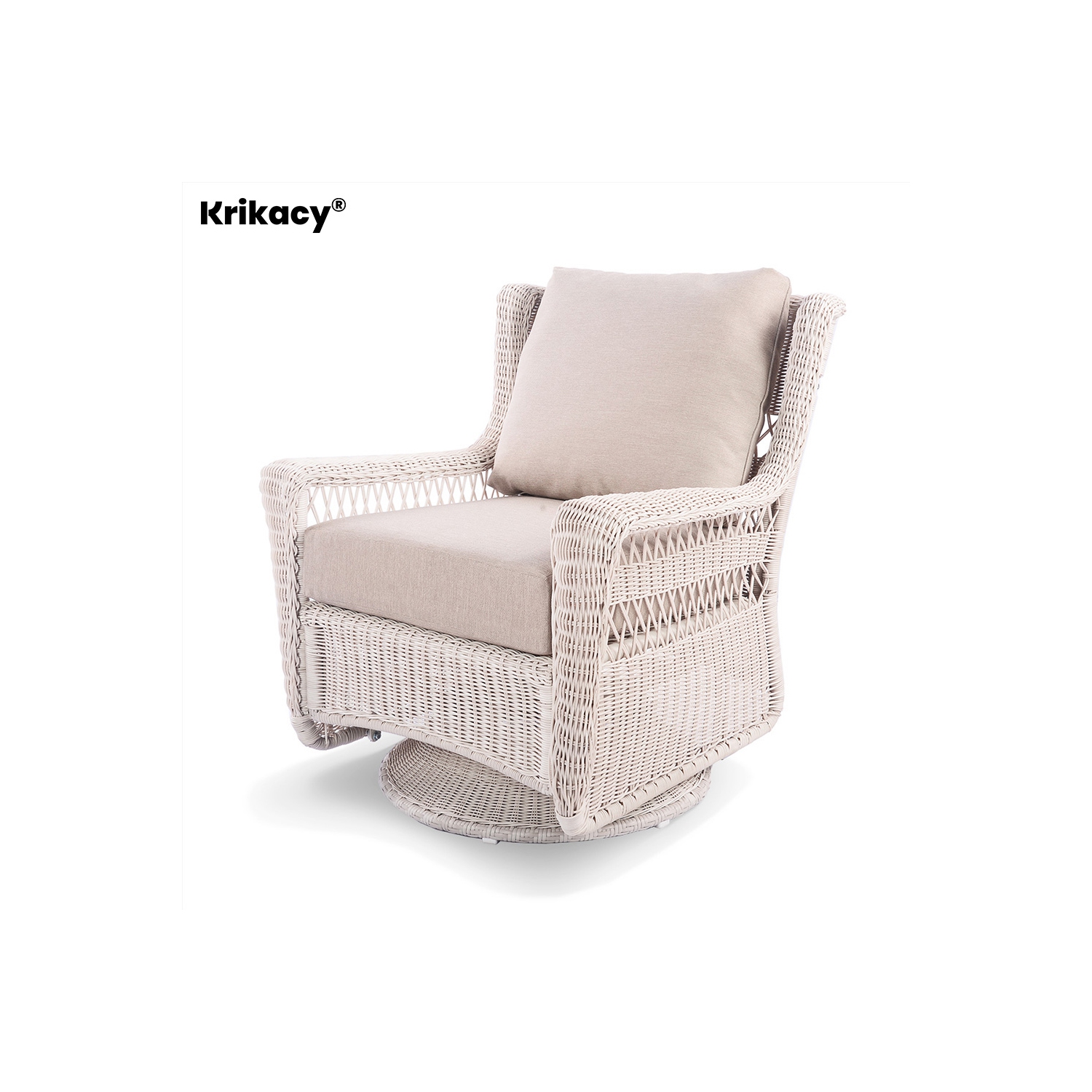 Krikacy Rattan Rocking Chair, Swivel Glider, All-Weather Handwoven Furniture for Porch/Deck, Beige