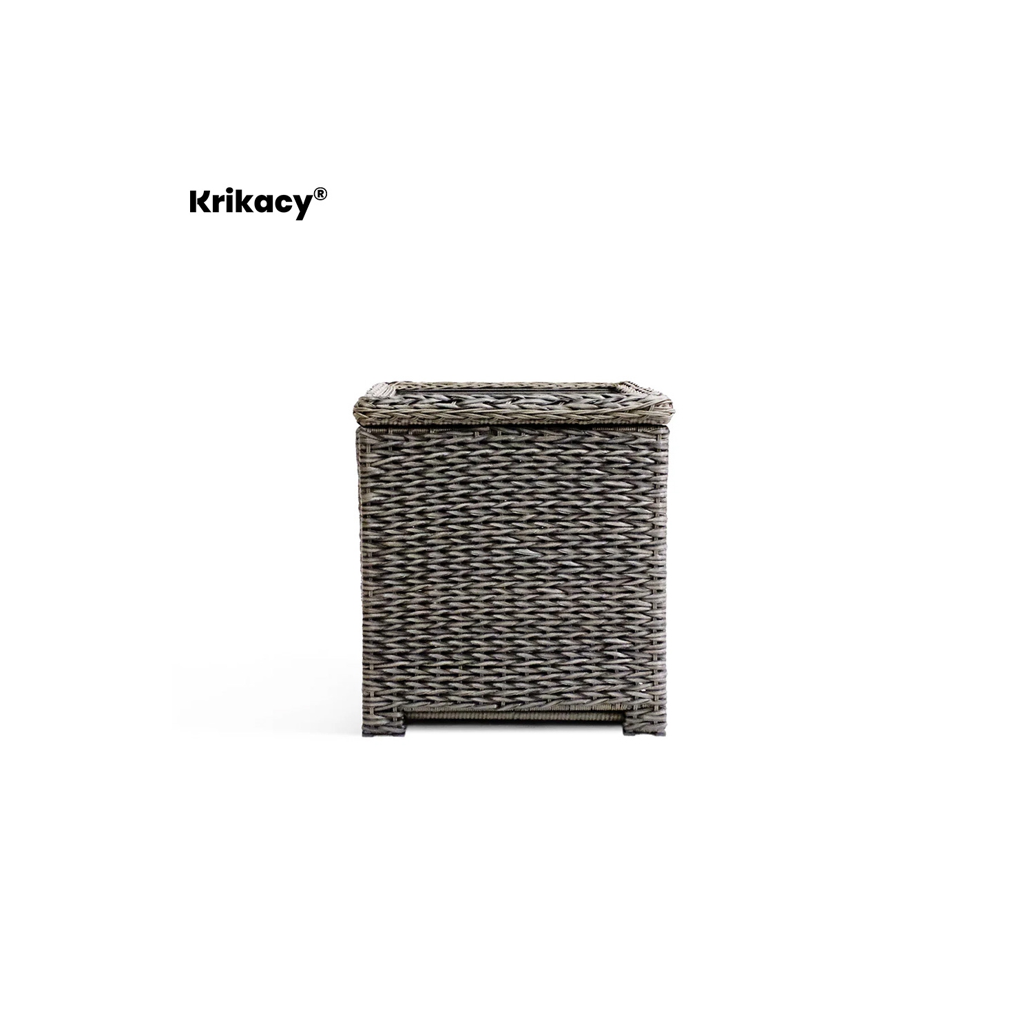 Krikacy – Table d'appoint Laguna en osier, dessus en verre trempé, rotin résistant aux intempéries, brun