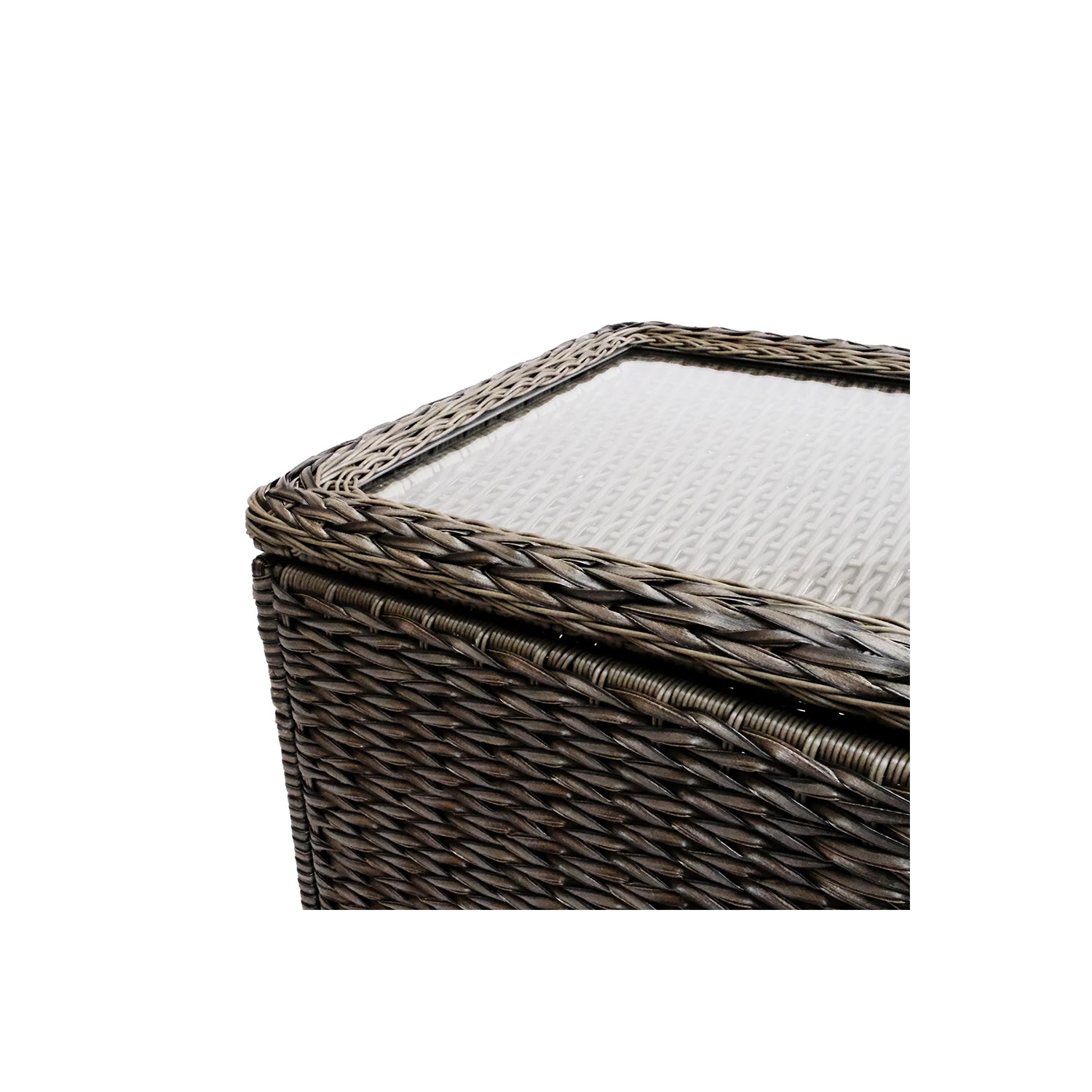 Krikacy – Table d'appoint Laguna en osier, dessus en verre trempé, rotin résistant aux intempéries, brun