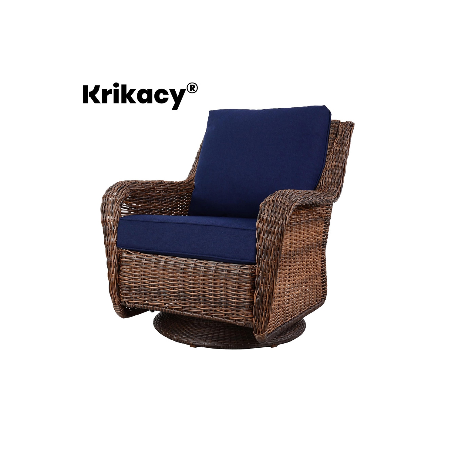 Chaise berçante en rotin Krikacy, pivotante, meubles tressés à la main résistants aux intempéries pour véranda/terrasse, bleu