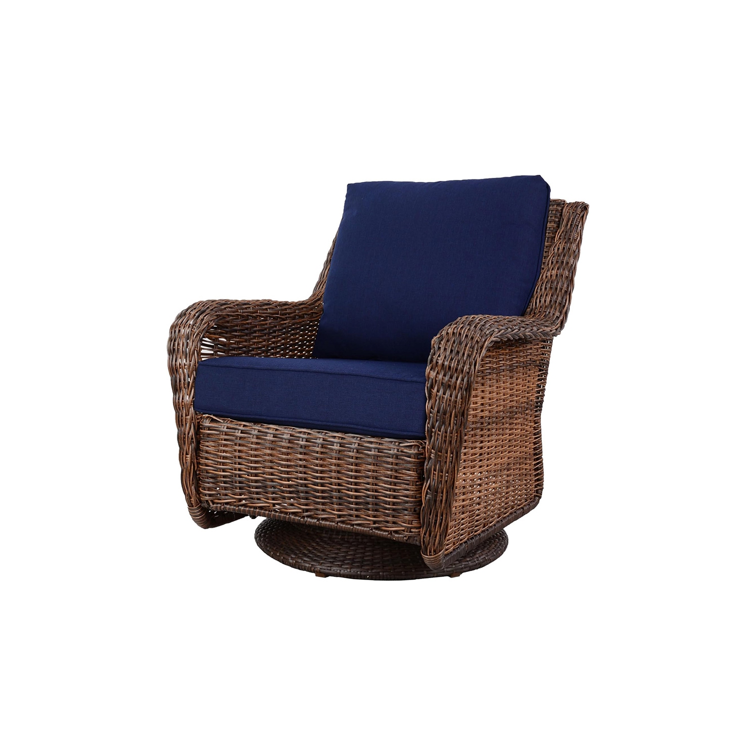 Chaise berçante en rotin Krikacy, pivotante, meubles tressés à la main résistants aux intempéries pour véranda/terrasse, bleu