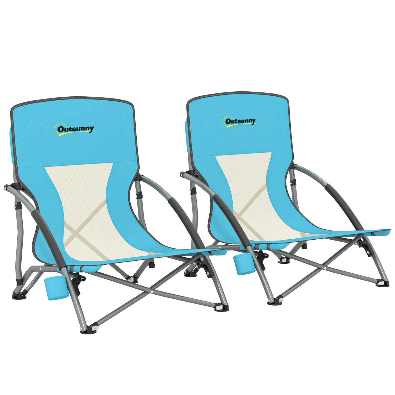 Outsunny Set of 2 Backpack Beach Chair, Folding Camping Chair with Mesh Back, Carry Bag and Cup Holder, Lightweight and Portable for Outdoor Lawn
