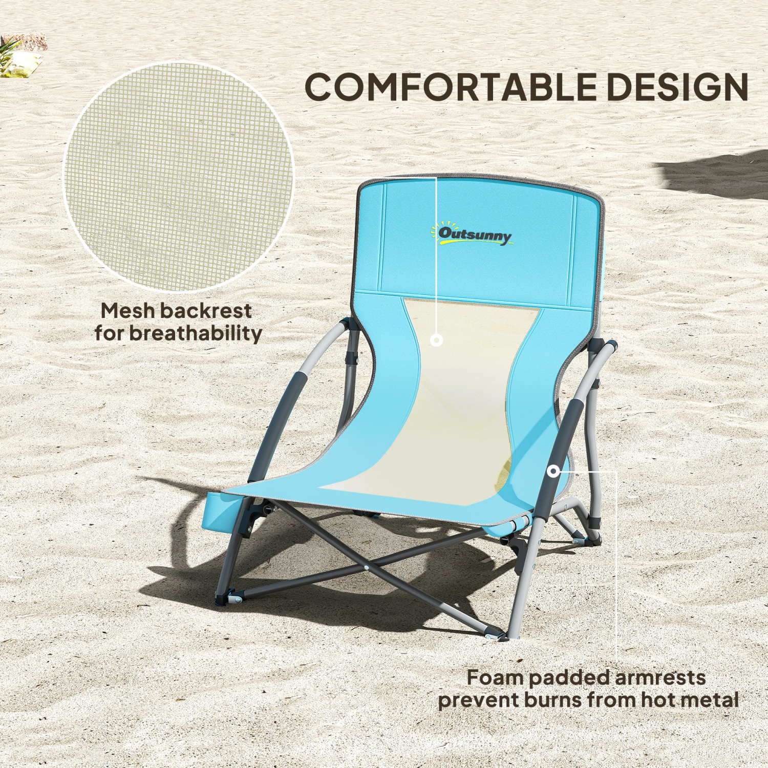 Outsunny Set of 2 Backpack Beach Chair, Folding Camping Chair with Mesh Back, Carry Bag and Cup Holder, Lightweight and Portable for Outdoor Lawn