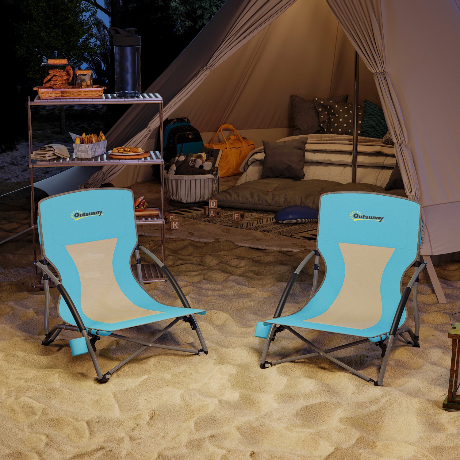 Camping Chair Outsunny Set Of Backpack Beach Chair, Folding With