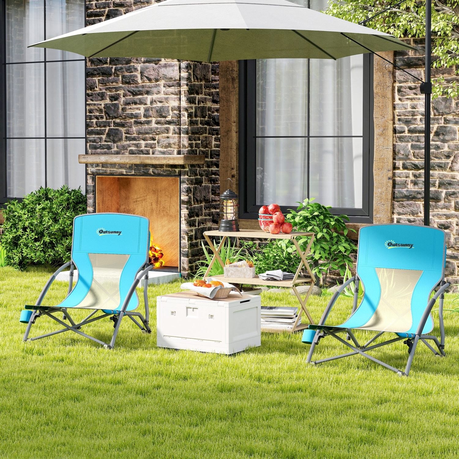 Outsunny Set of 2 Backpack Beach Chair, Folding Camping Chair with Mesh Back, Carry Bag and Cup Holder, Lightweight and Portable for Outdoor Lawn