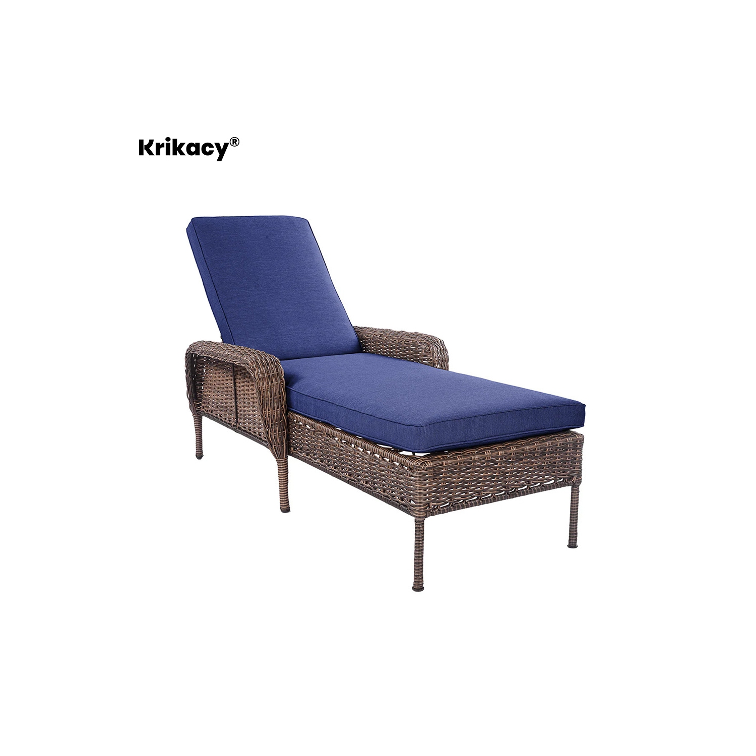 Krikacy Outdoor Lounge Chair, Adjustable, All-Weather Handwoven Rattan for Patio/Poolside, Blue